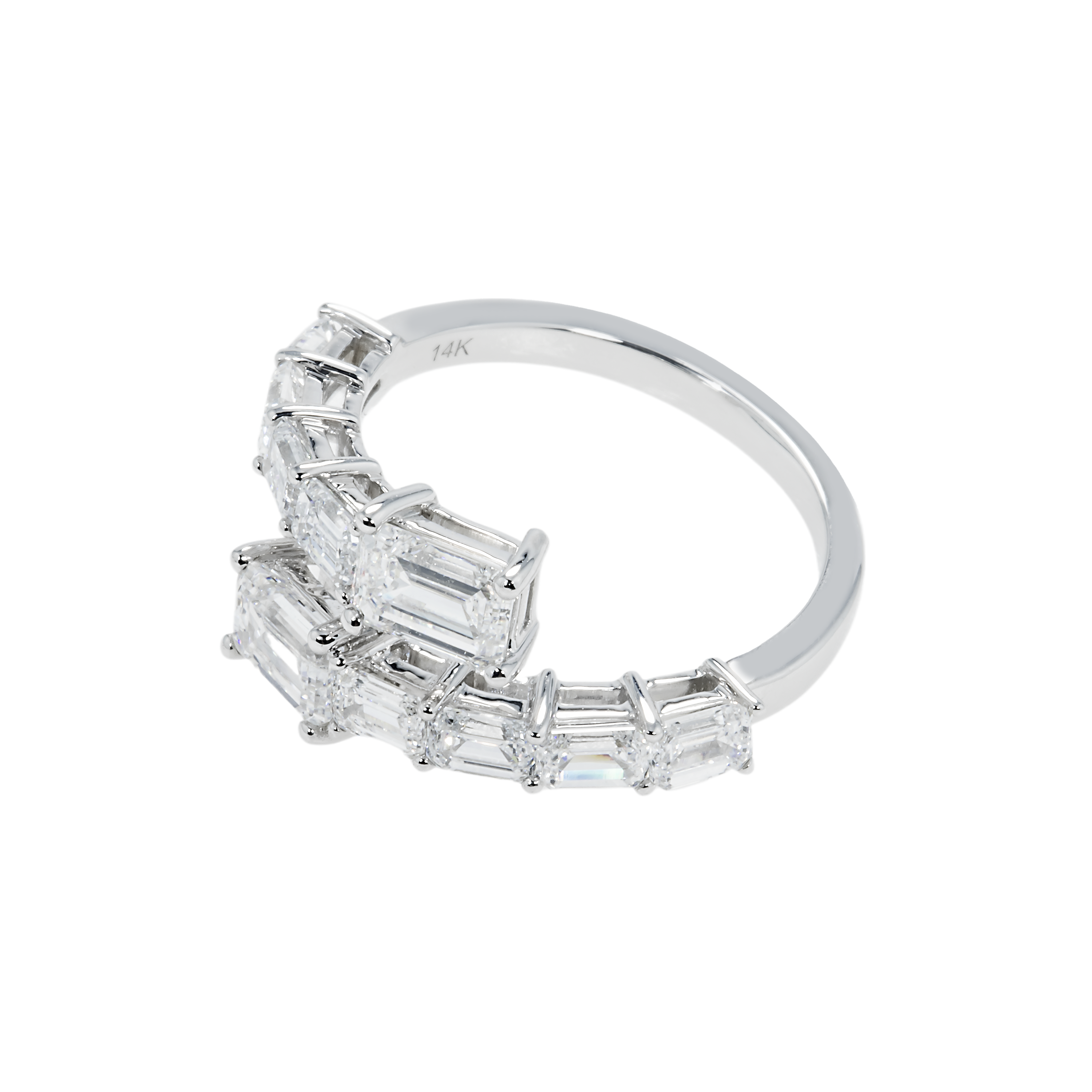 14K White Gold Emerald Cut Diamond Wrap Ring 2.96Ct Rings