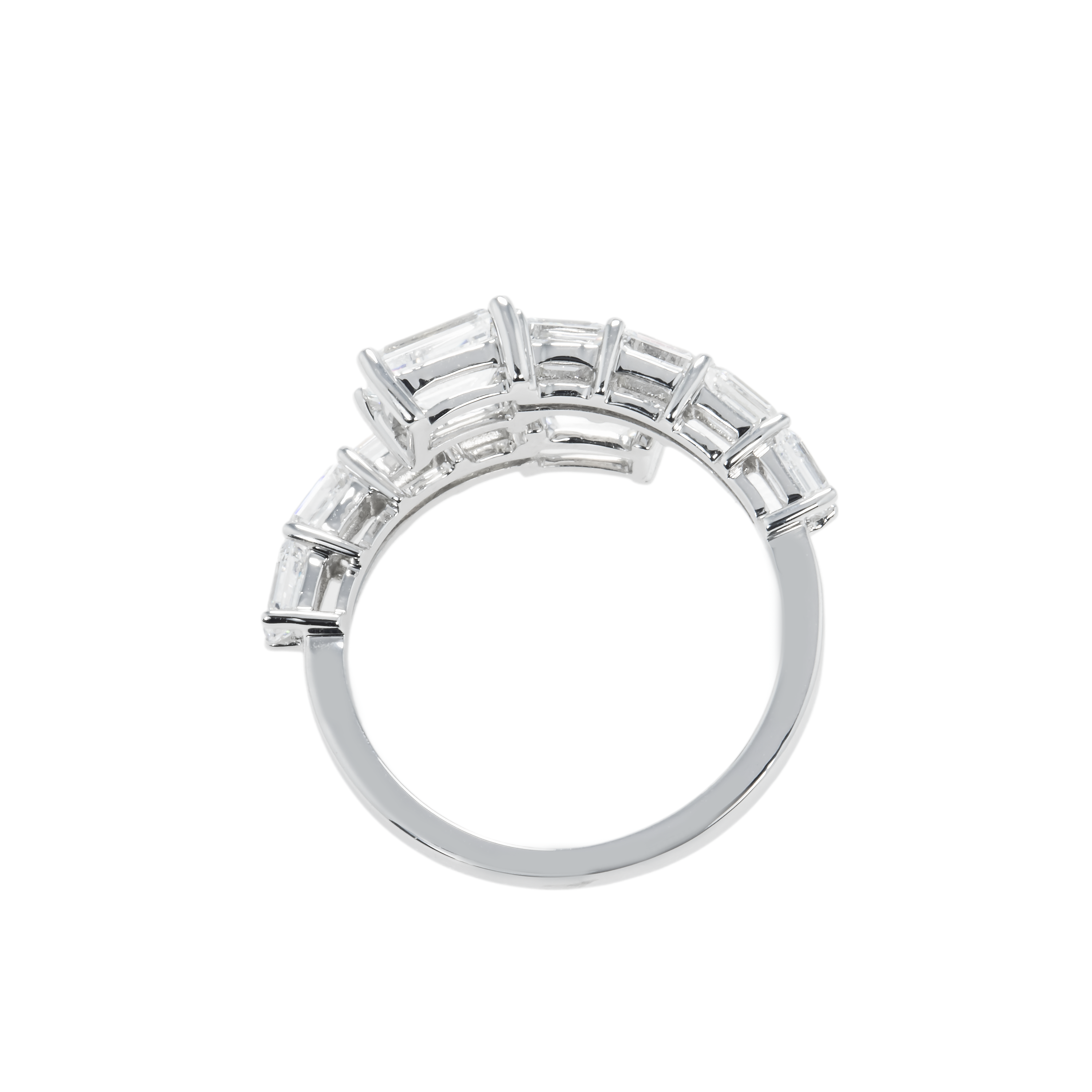 14K White Gold Emerald Cut Diamond Wrap Ring 2.96Ct Rings