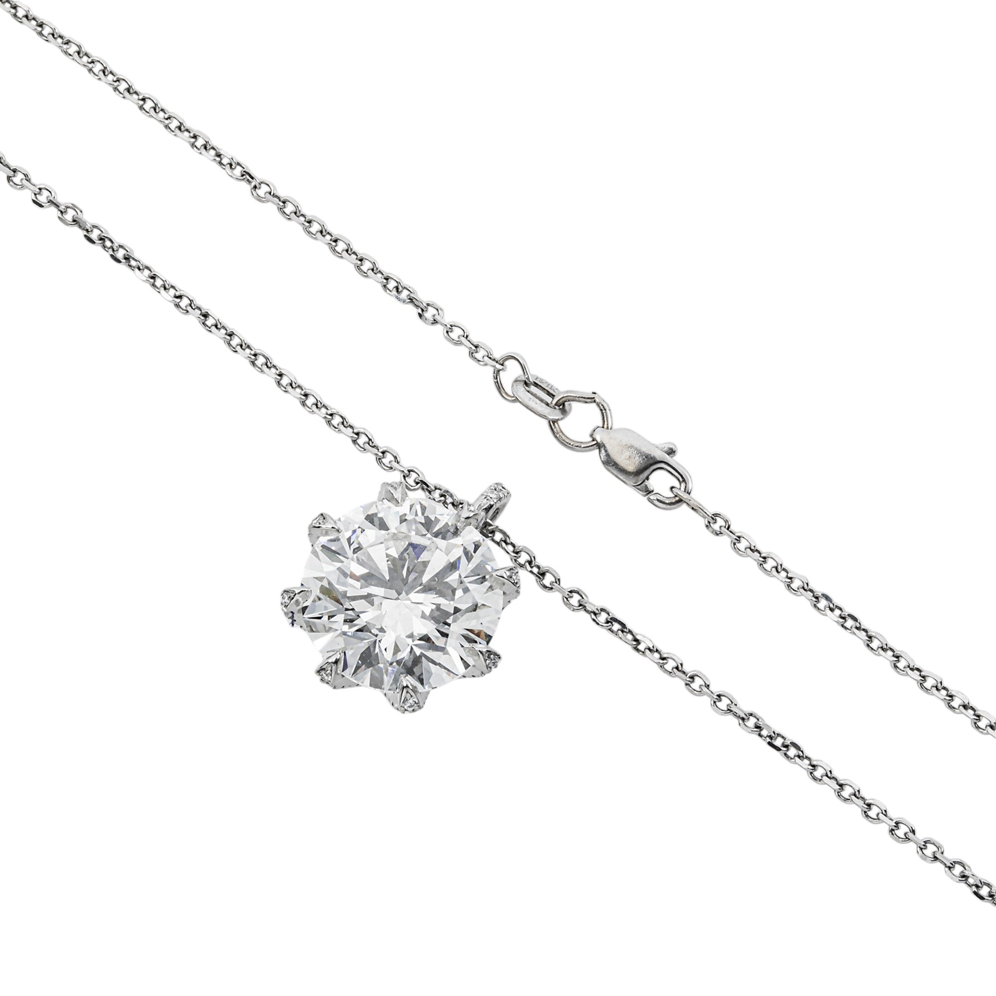 IGI Platinum Round Diamond Pendant & Chain Necklace 10.04ct