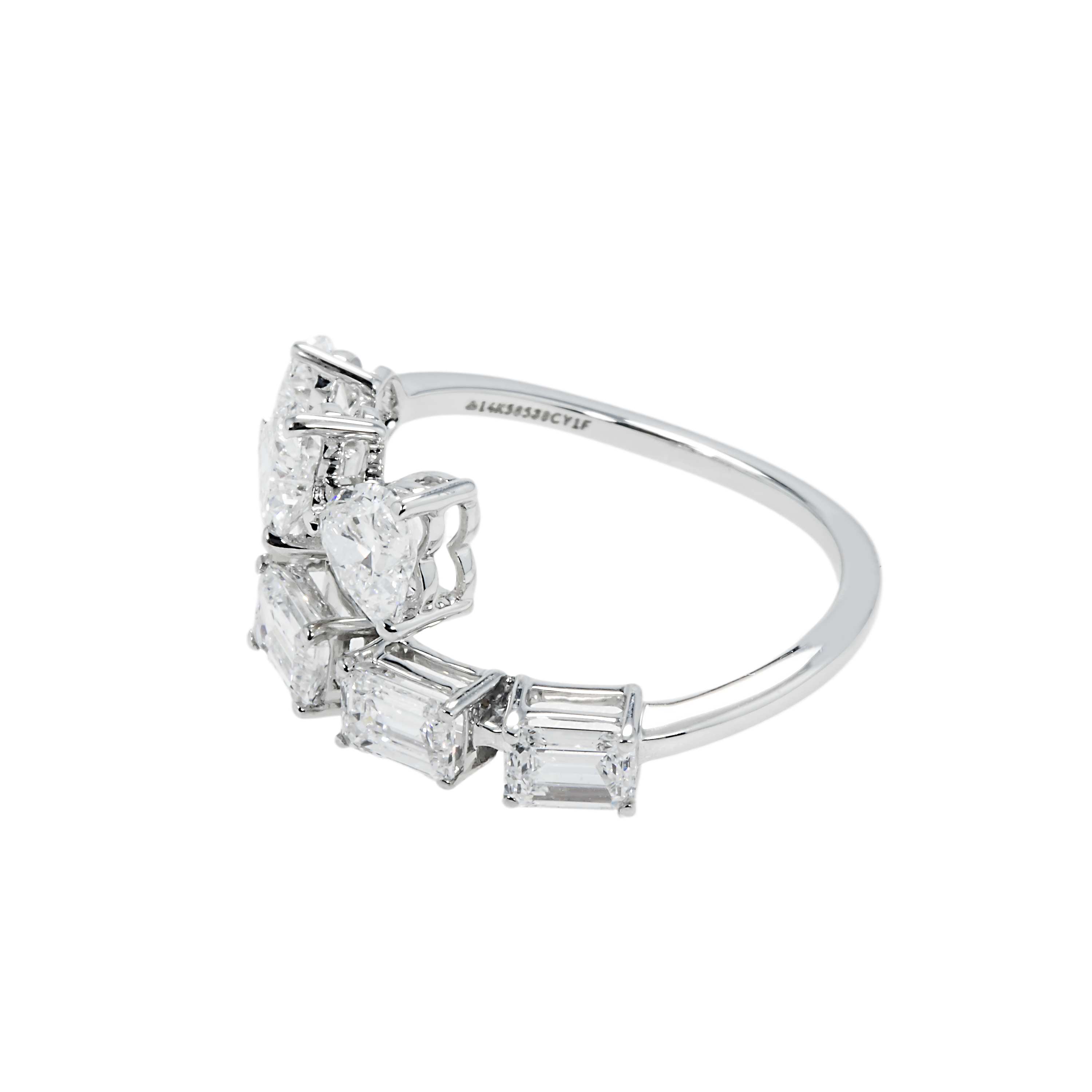 14K White Gold Heart & Emerald Cut Wrap Ring 2.05Ct Rings