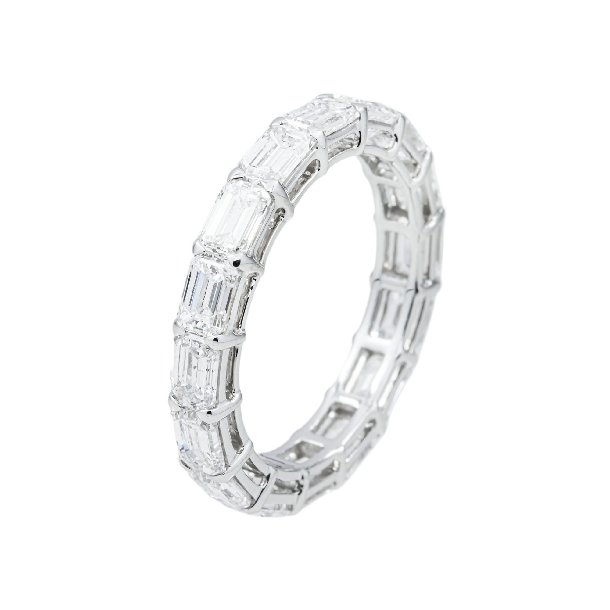 14K White Gold Emerald Cut Diamond Eternity Ring 3.49ct (Size 6.5)