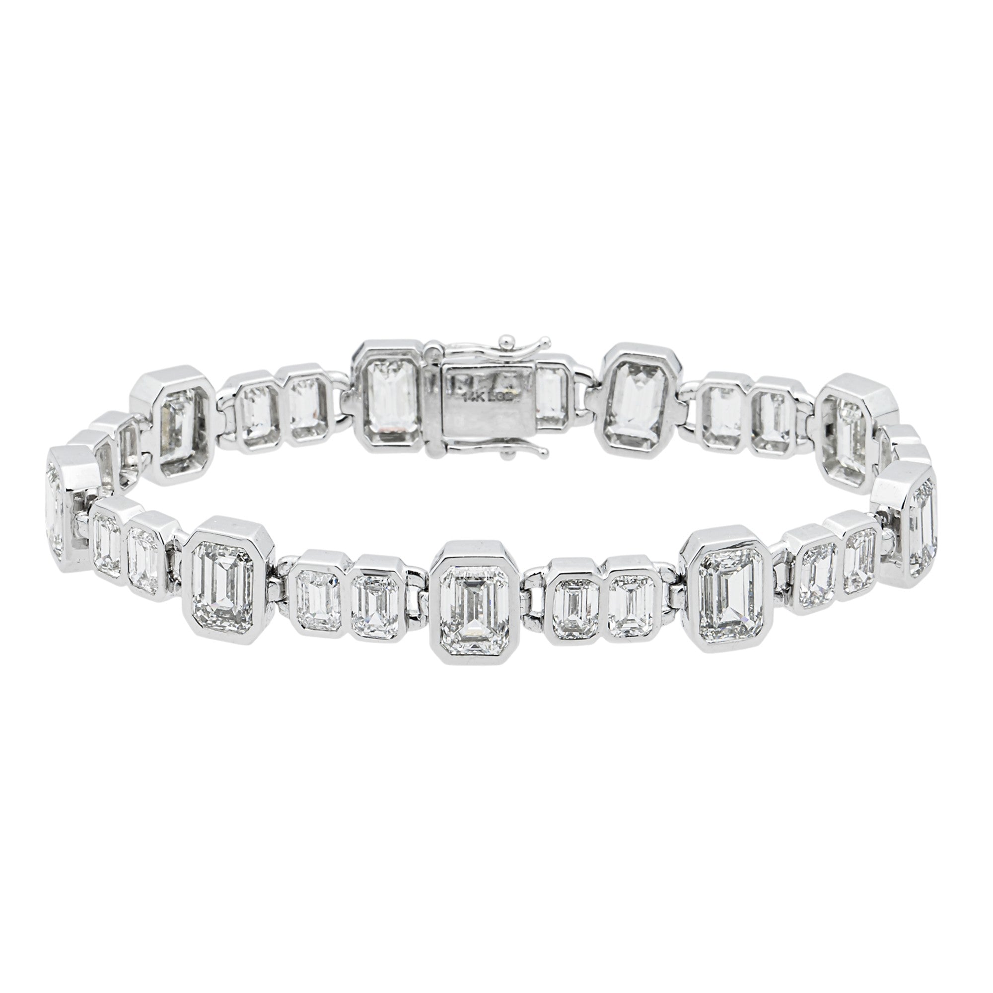 14K White Gold Bezel Set Emerald Diamond Bracelet 22.40ct