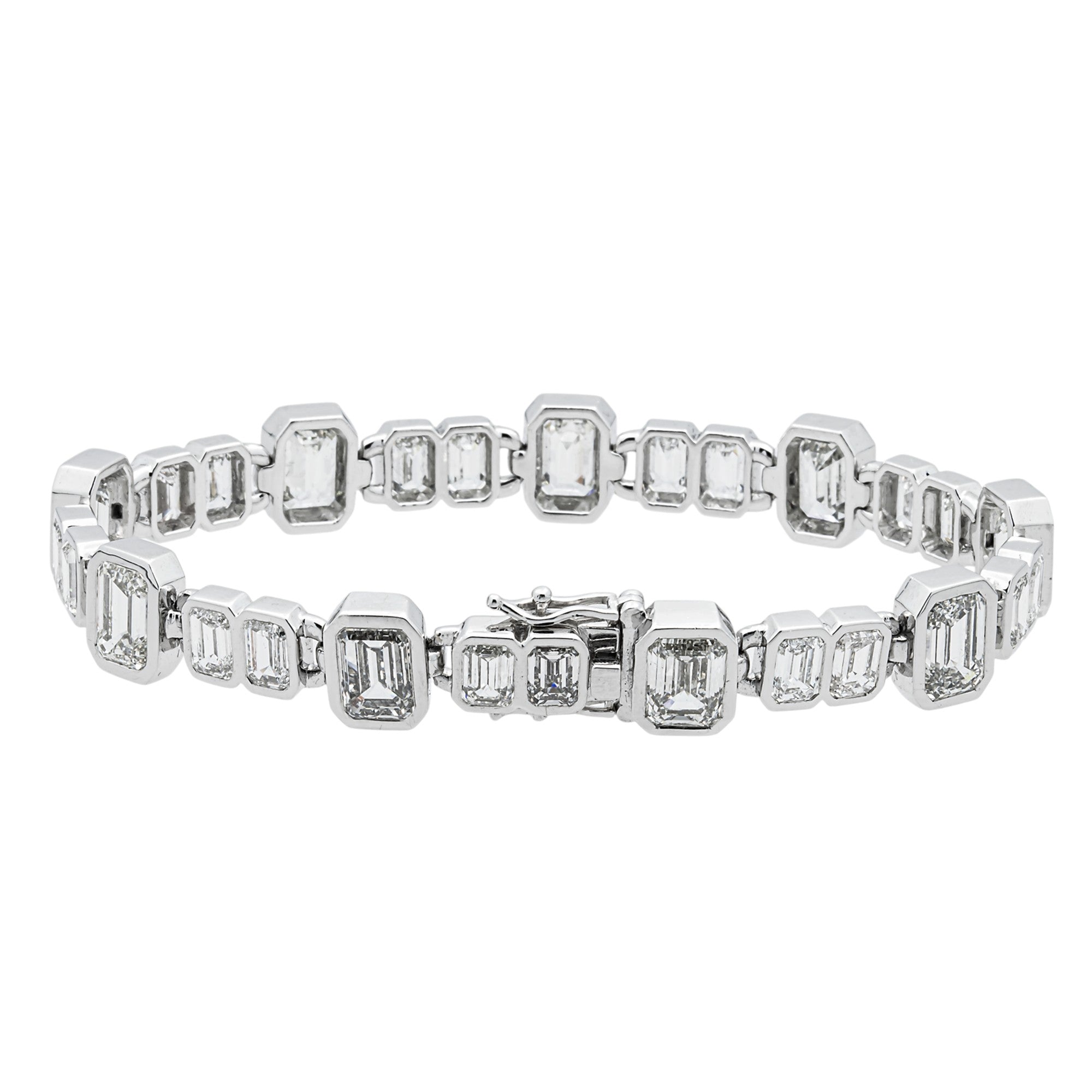 14K White Gold Bezel Set Emerald Diamond Bracelet 22.40ct
