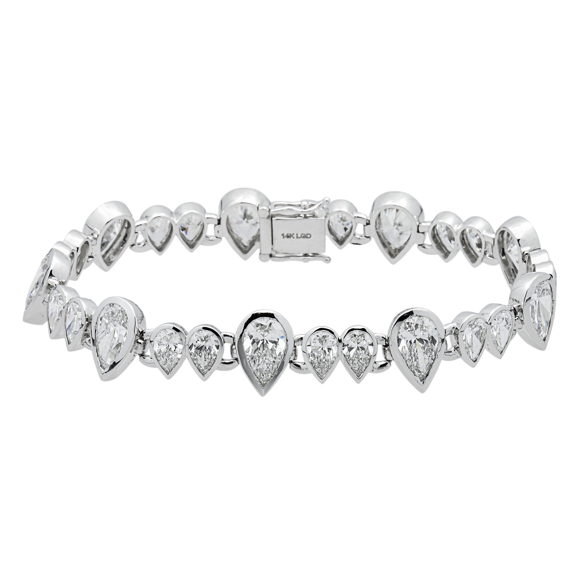 14K White Gold Bezel Set Pear Diamond Bracelet 23.55ct