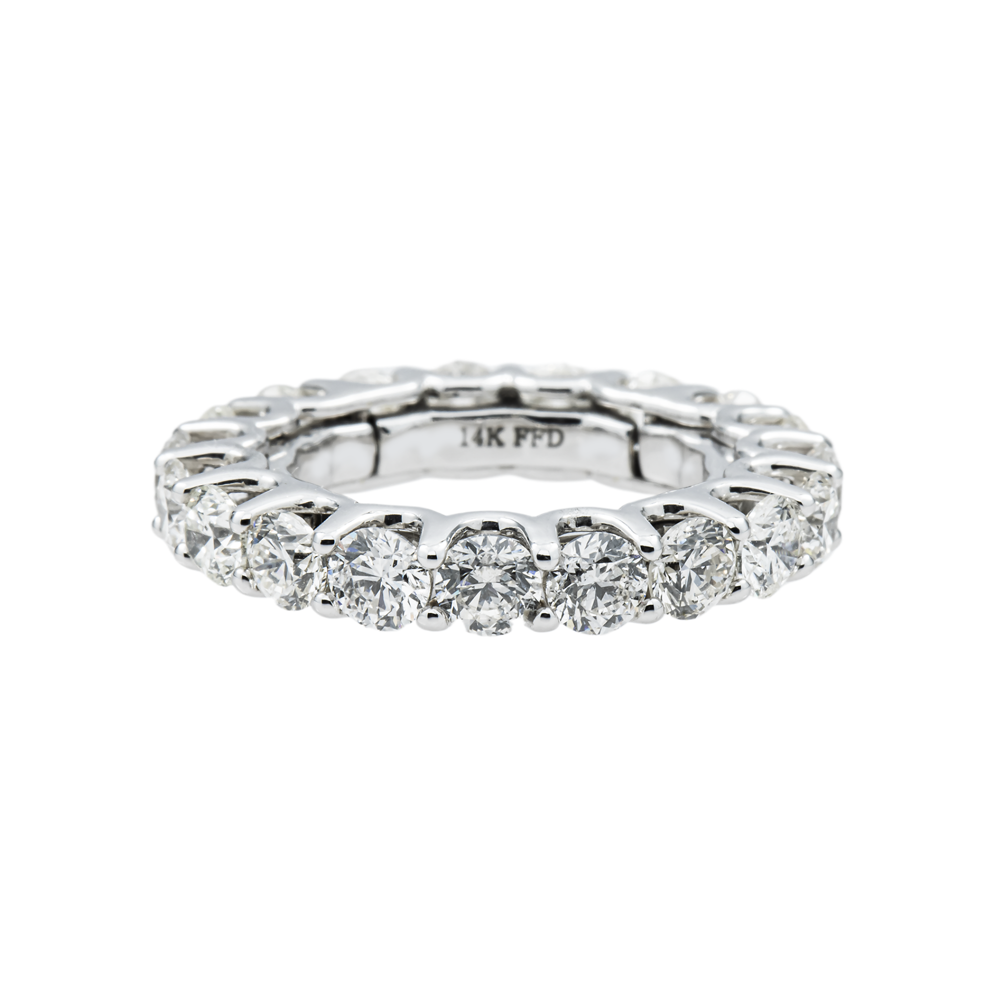 14K White Gold Round Diamond Eternity Ring 4.46ct (Size 6.5 w/ Spring Adjuster)