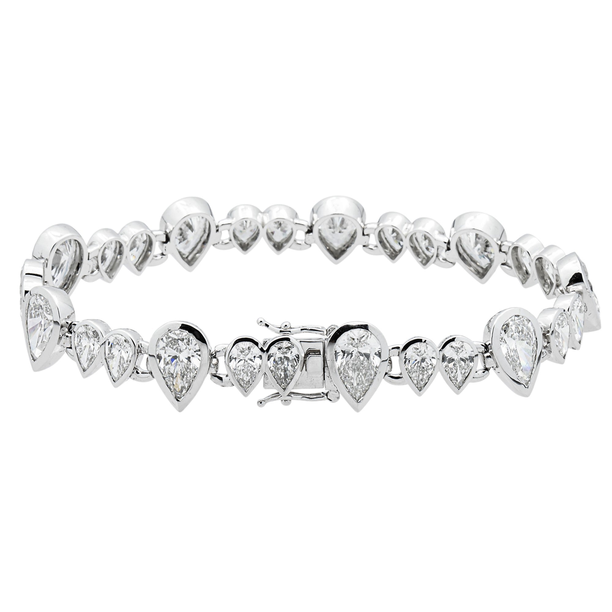 14K White Gold Bezel Set Pear Diamond Bracelet 23.55ct