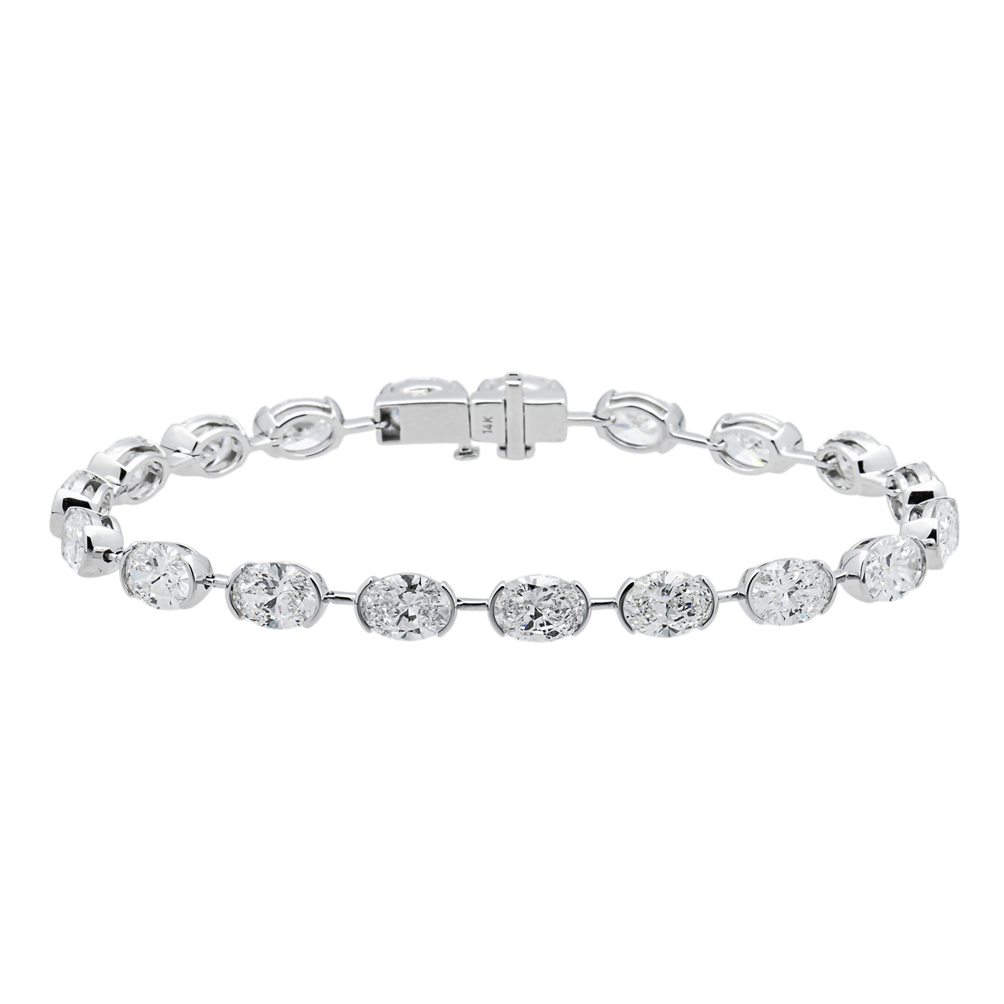 14K White Gold Bezel Set Oval Diamond Satellite Bracelet 13.85ct