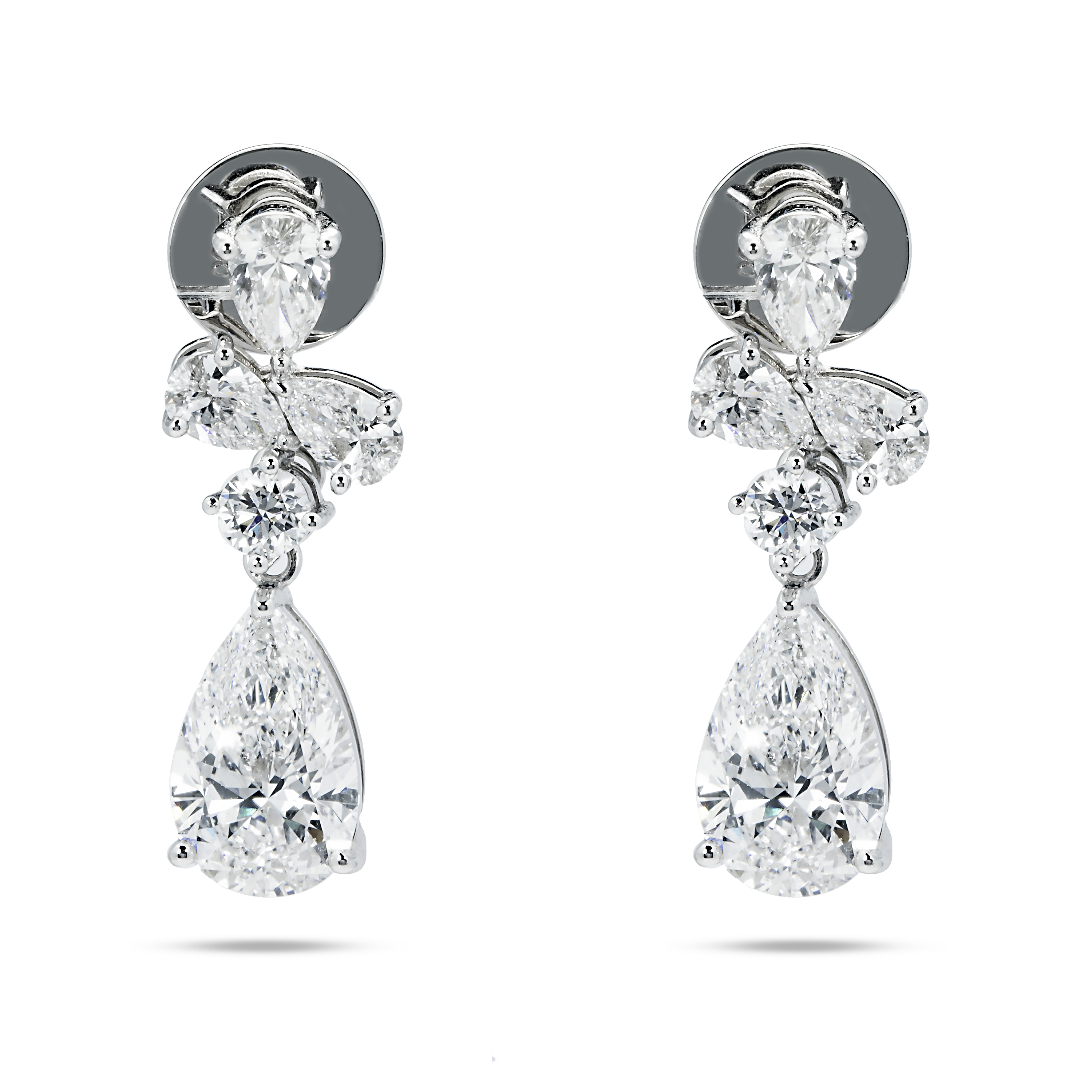 18K White Gold Pear & Round Cut Diamond Drop Earrings 14.34Ctw