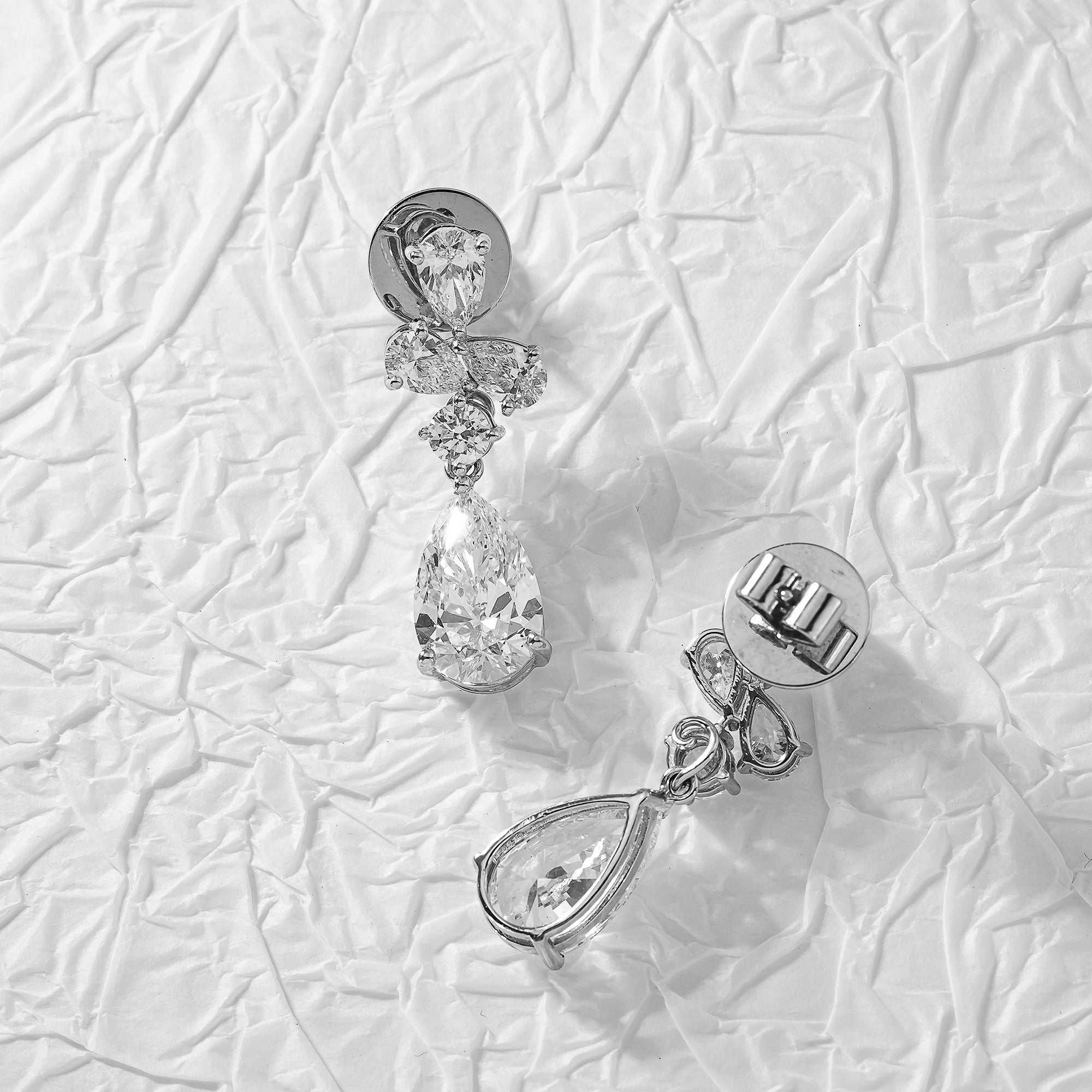 18K White Gold Pear & Round Cut Diamond Drop Earrings 14.34Ctw