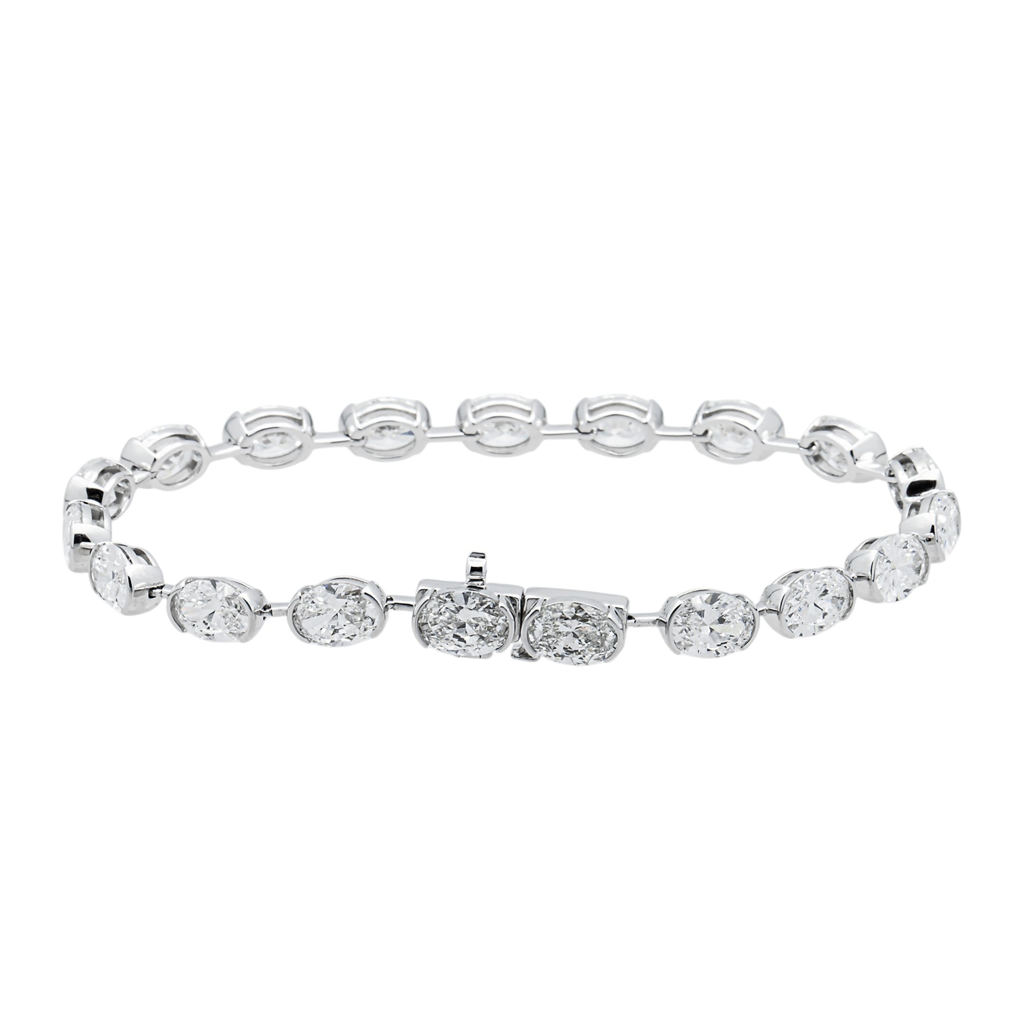 14K White Gold Bezel Set Oval Diamond Satellite Bracelet 13.85ct