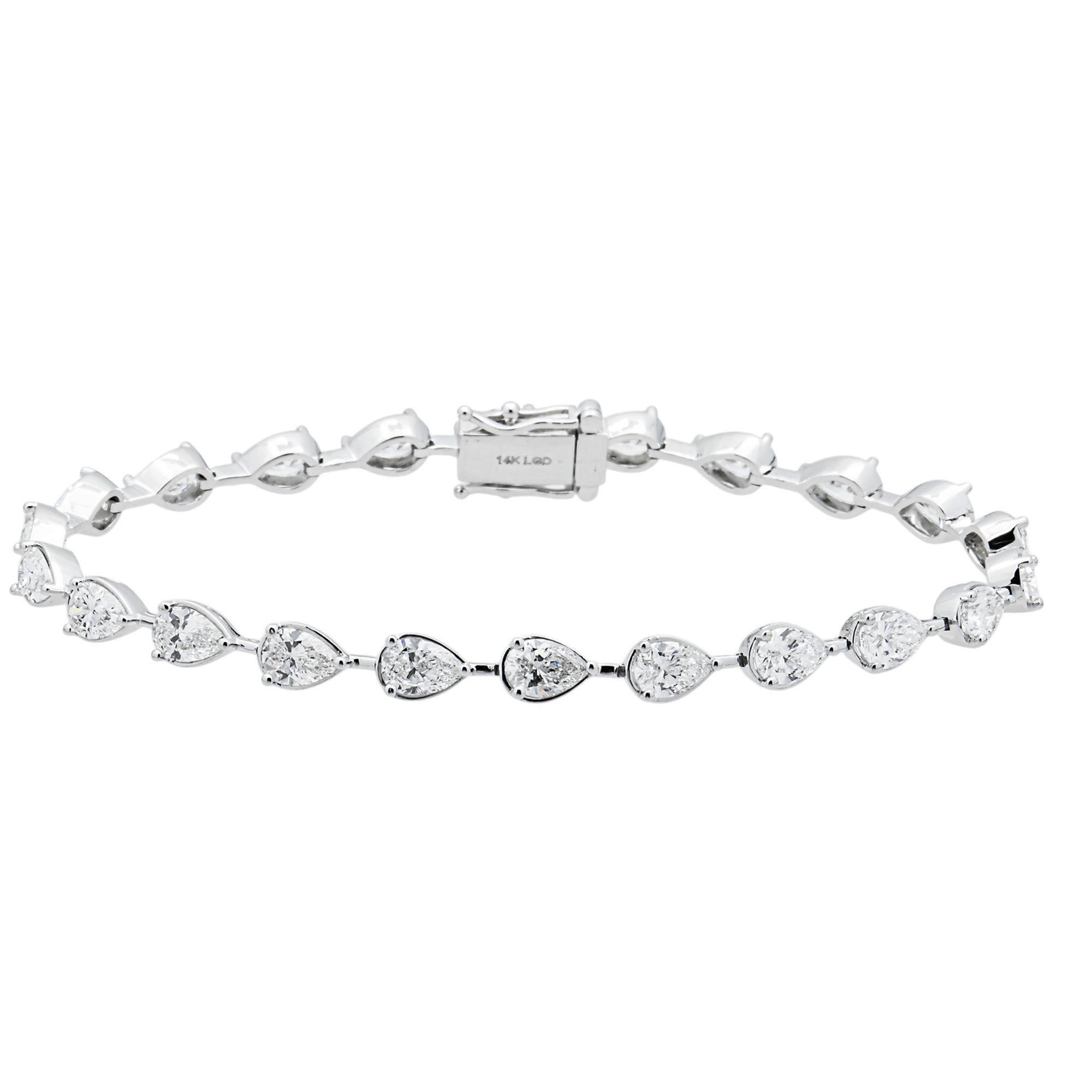 14K White Gold Bezel Set Pear Diamond Satellite Bracelet 6.84ct