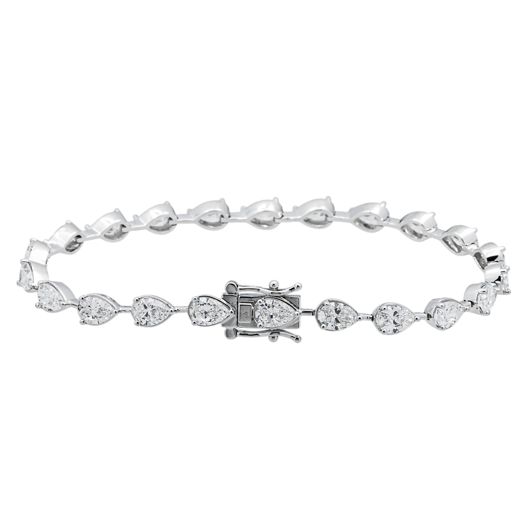 14K White Gold Bezel Set Pear Diamond Satellite Bracelet 6.84ct