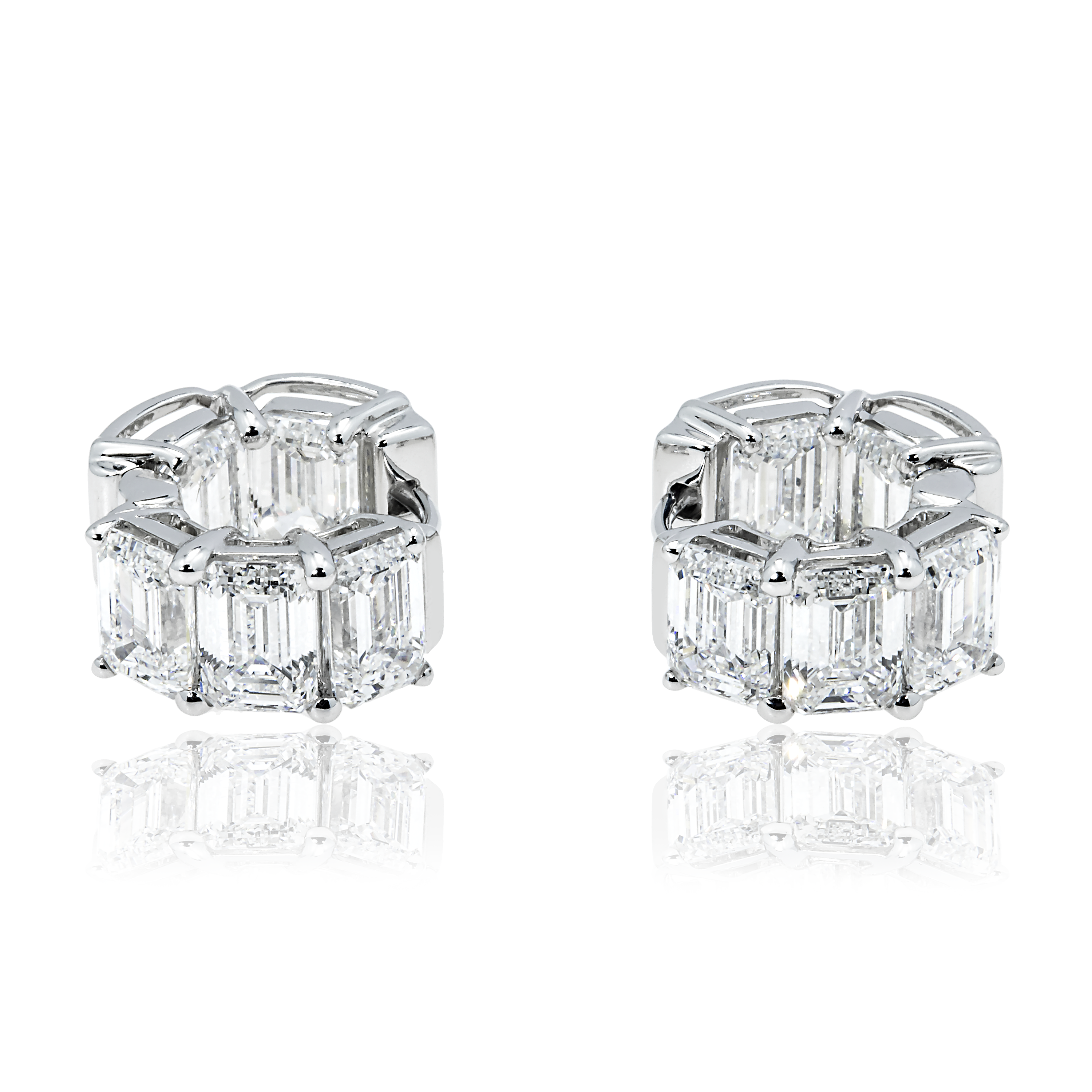 14K White Gold Emerald Cut Diamond Mini Hoops Earrings 10.0Ctw