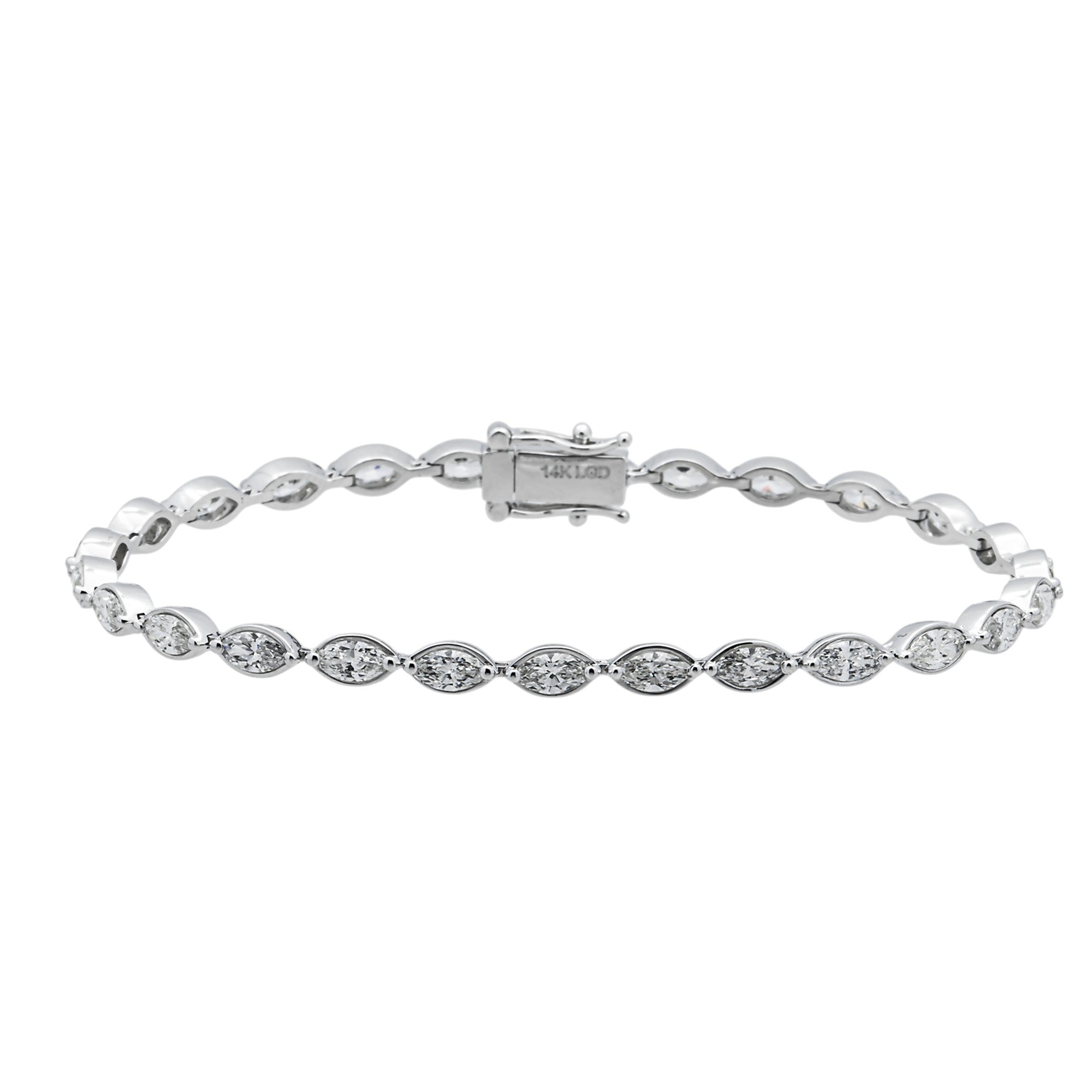 14K White Gold Bezel Set Marquise Diamond Satellite Bracelet 4.0ct