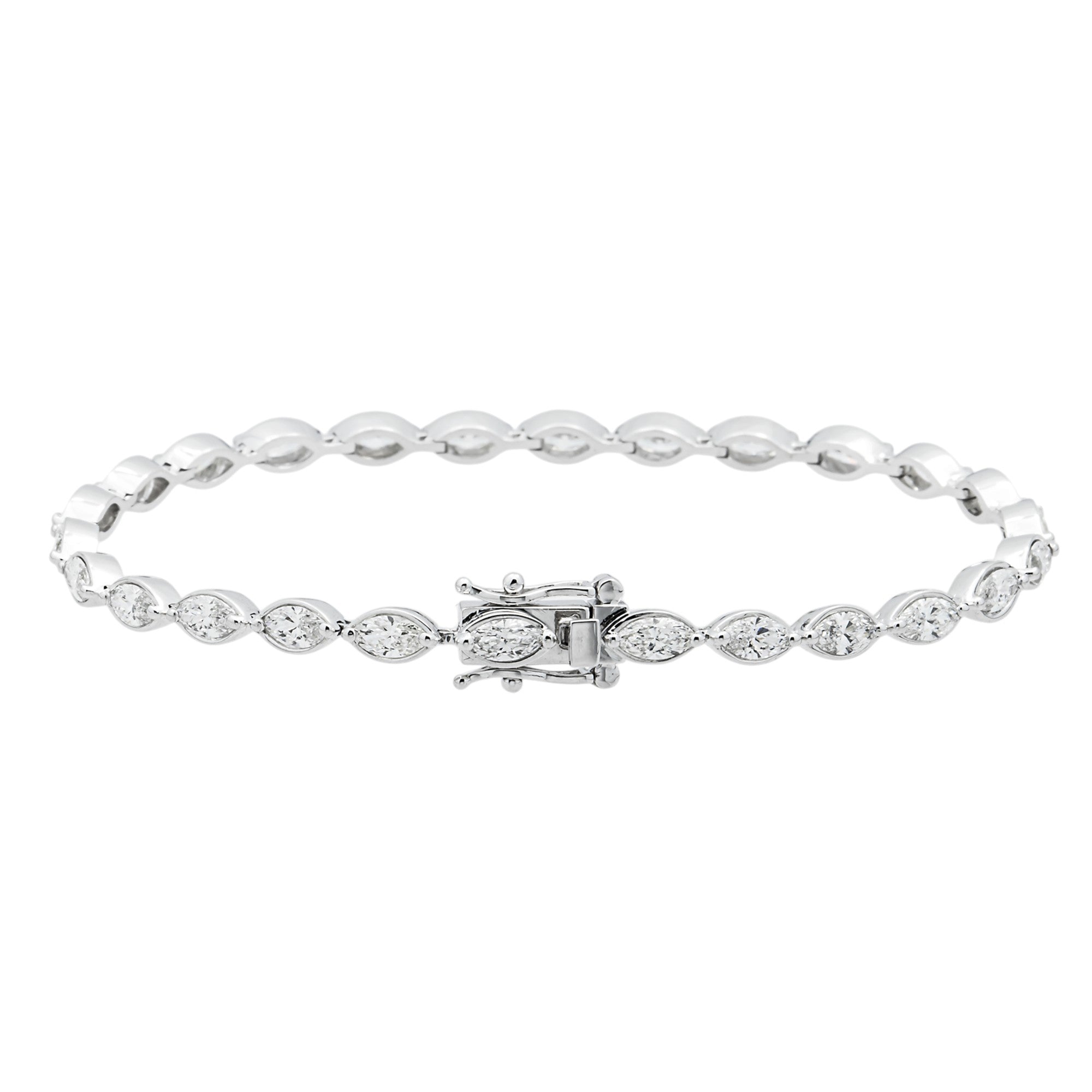 14K White Gold Bezel Set Marquise Diamond Satellite Bracelet 4.0ct