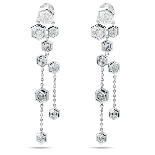 14K White Gold Hexagonal Diamond Geometric Drop Earrings 9.06ctw