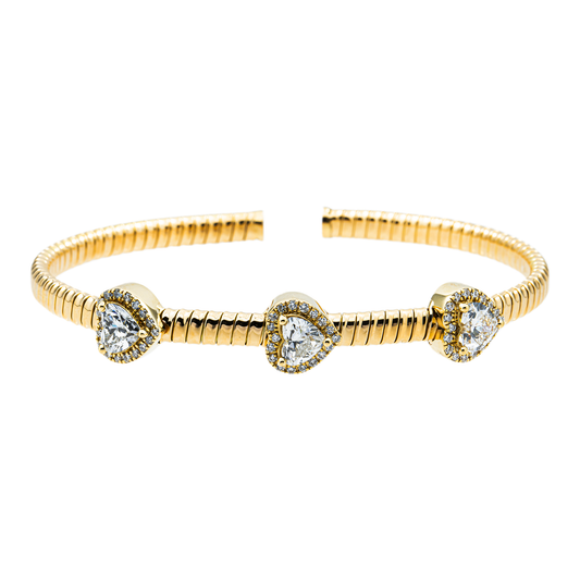 14K Yellow Gold Heart Cut Diamond Satellite Bangle Bracelet 1.87ct