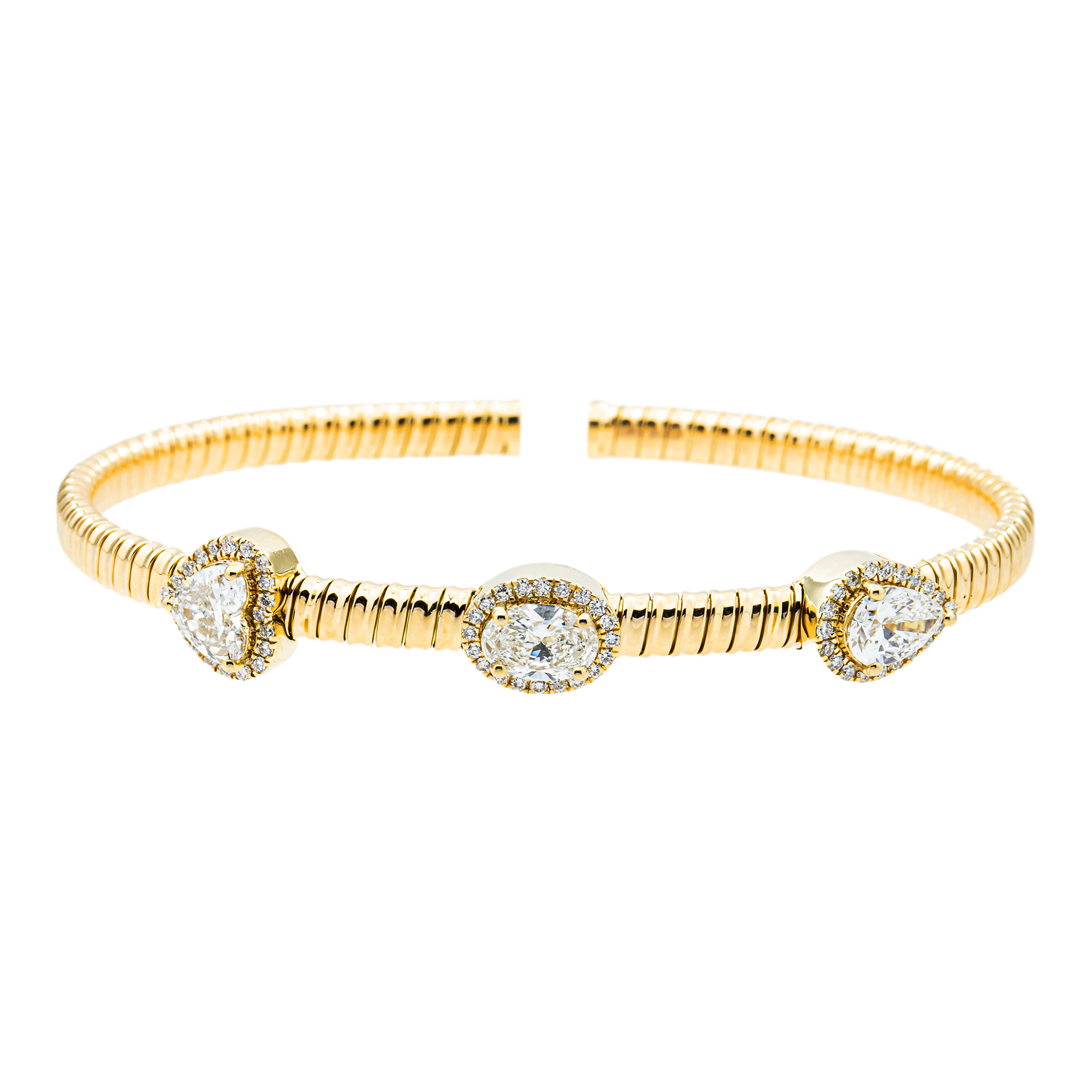 14K Yellow Gold Satellite Diamond Bangle Bracelet 1.88ct
