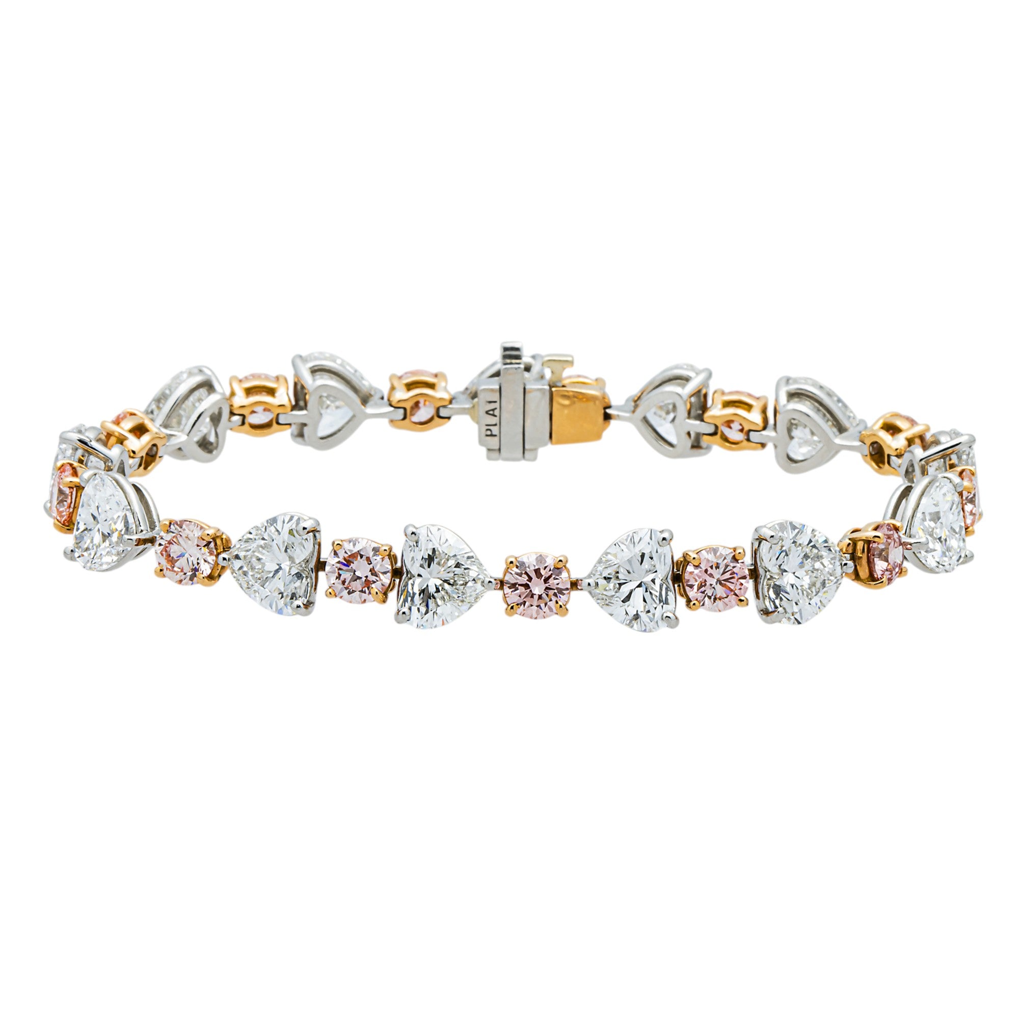 IGI Platinum & 18K Gold Round Fancy Pink & Heart White Diamond Satellite Bracelet 26.55ctw