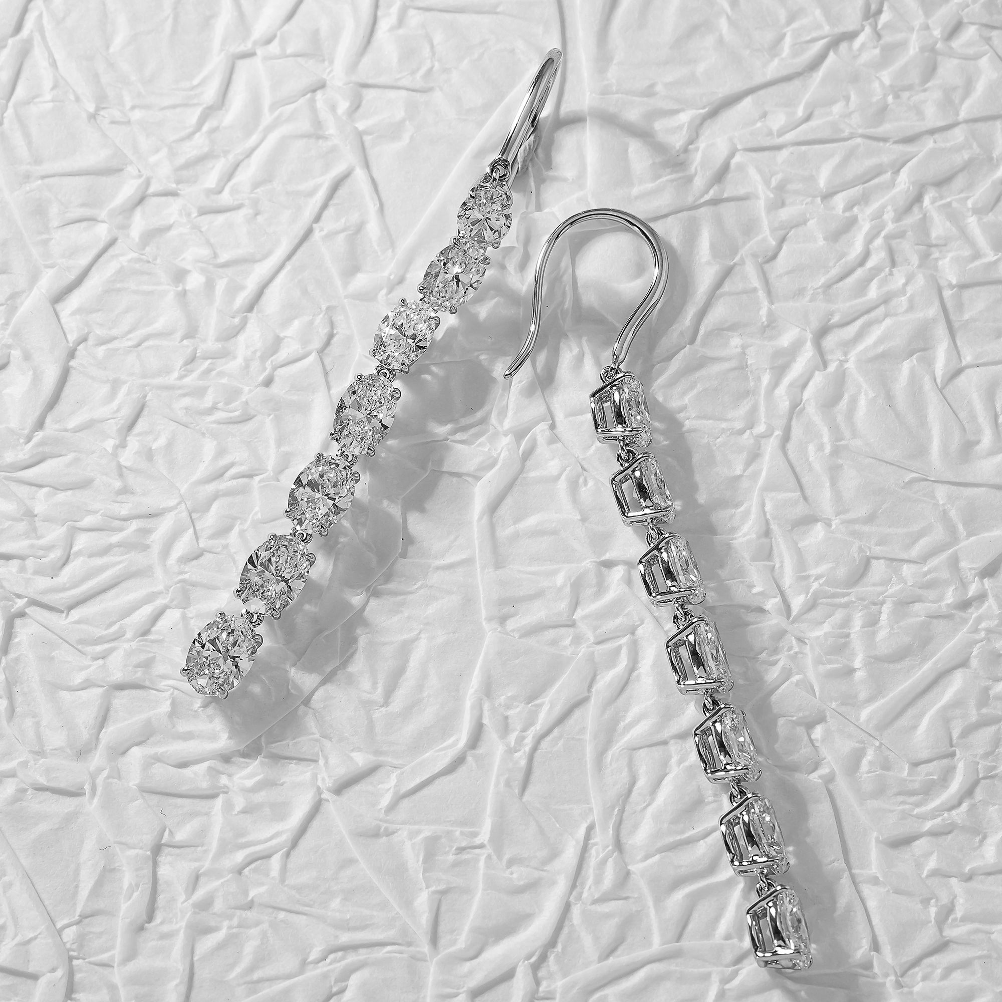 18K White Gold Oval Cut Diamond Drop Earrings 8.48Ctw