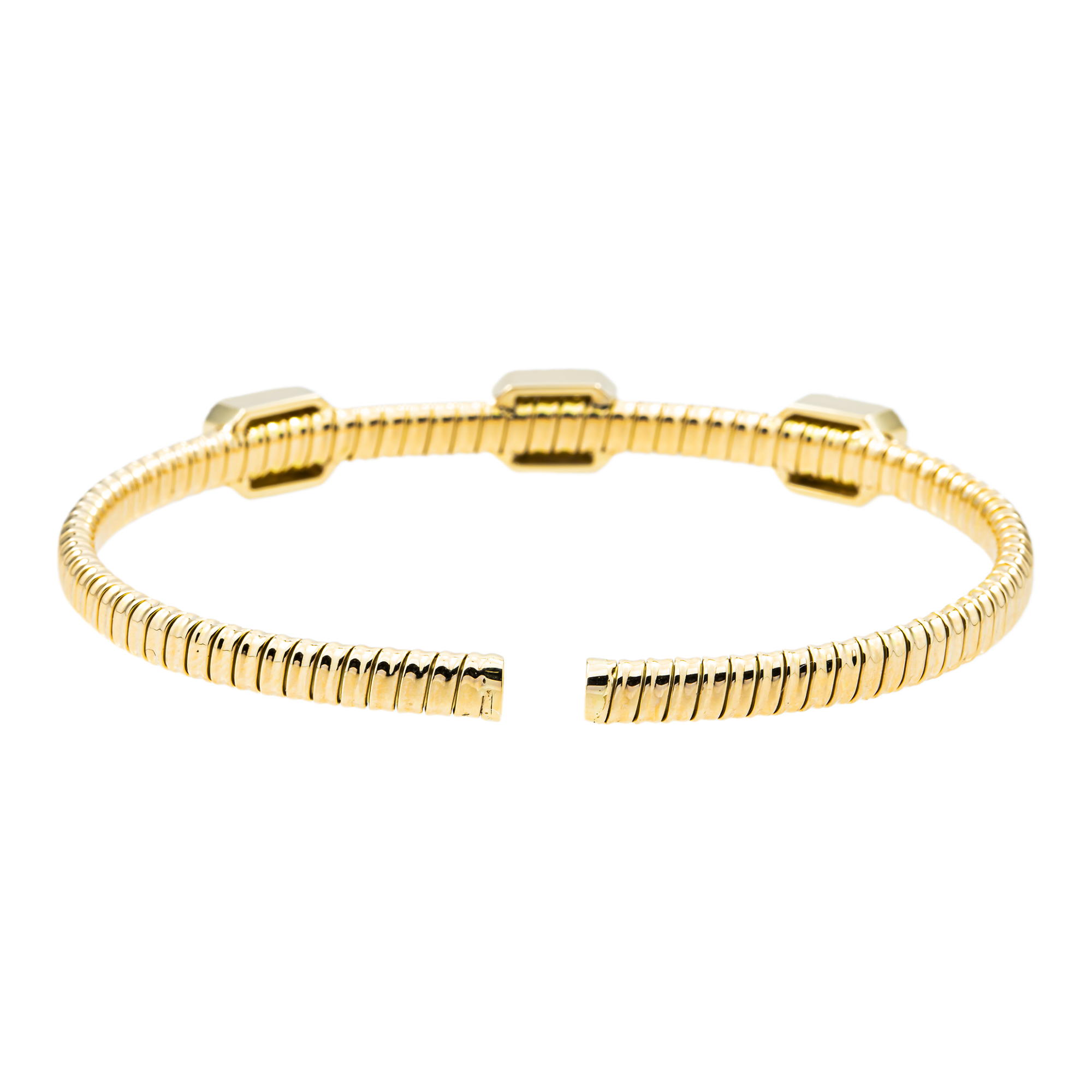 14K Yellow Gold Emerald Cut Diamond Satellite Bangle Bracelet 1.71ct