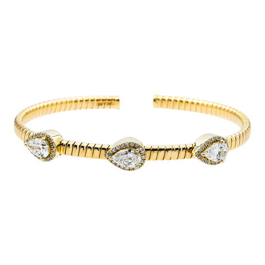 14K Yellow Gold Pear Cut Diamond Satellite Bangle Bracelet 1.95ct