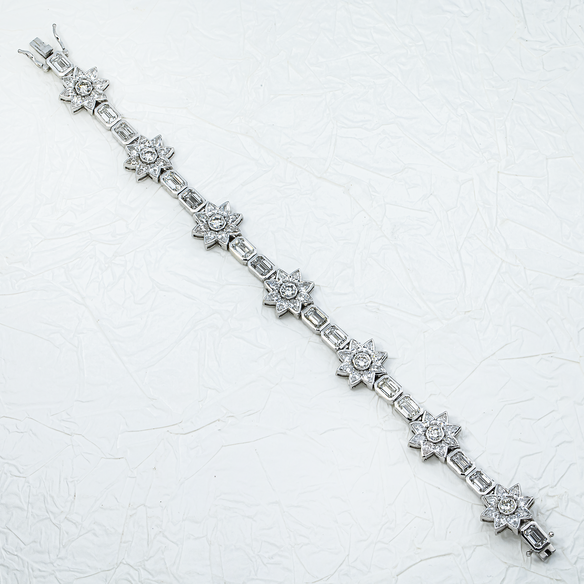 14K White Gold Multi Shape Diamond Flower Bracelet 19.60ct