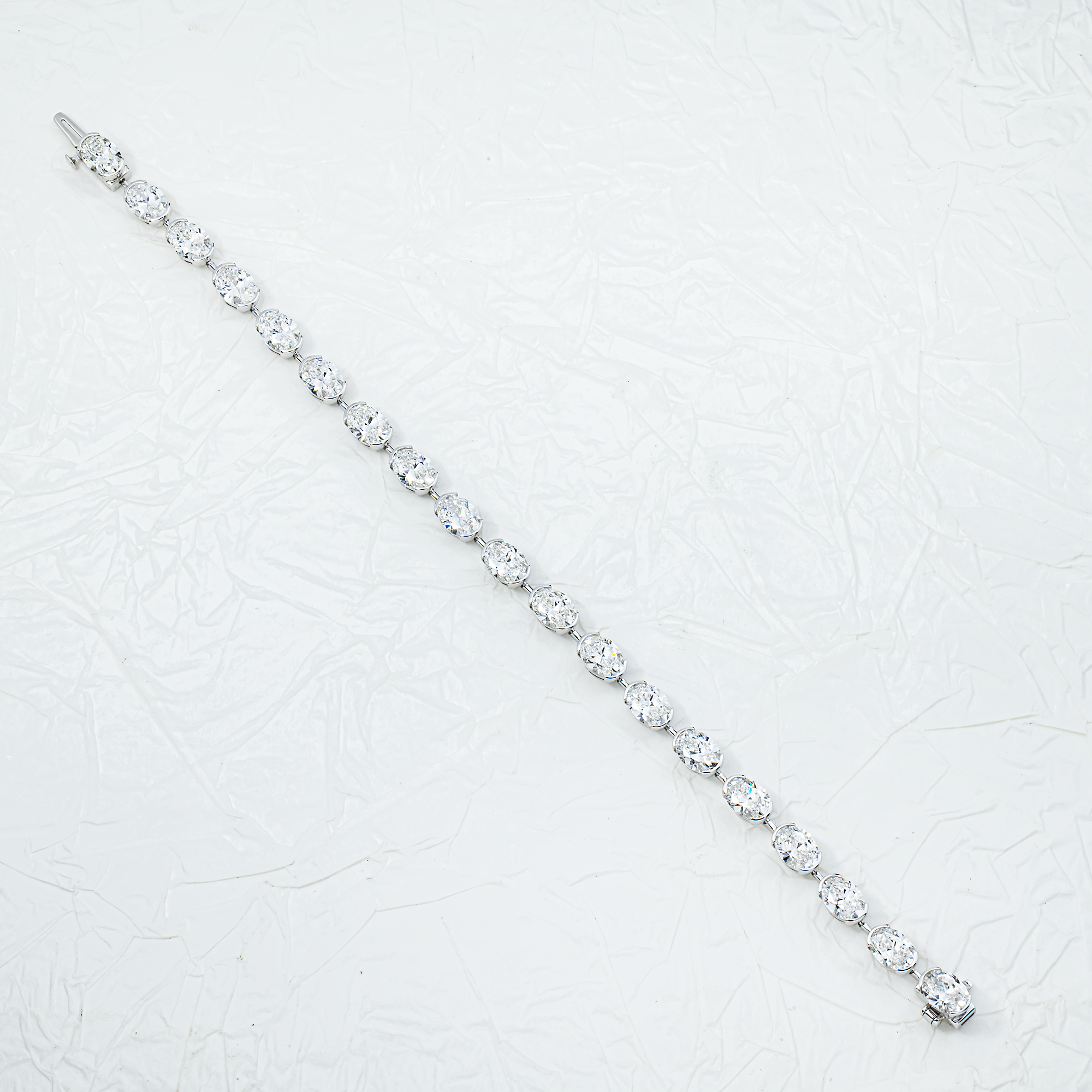 14K White Gold Bezel Set Oval Diamond Satellite Bracelet 13.85ct