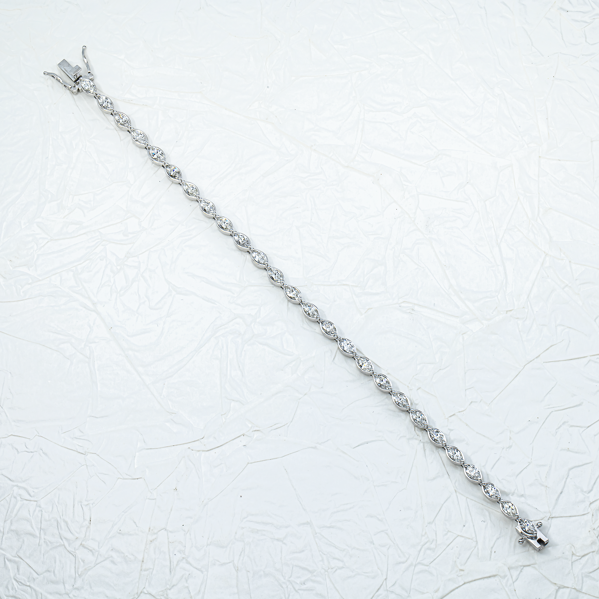 14K White Gold Bezel Set Marquise Diamond Satellite Bracelet 4.0ct