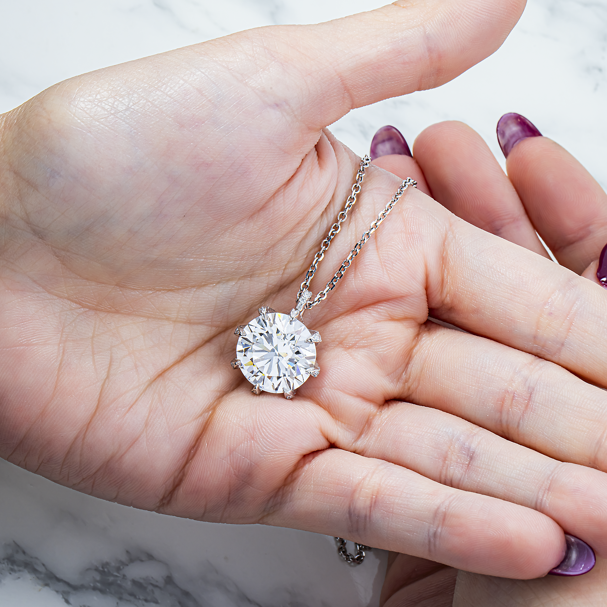 IGI Platinum Round Diamond Pendant & Chain Necklace 10.04ct
