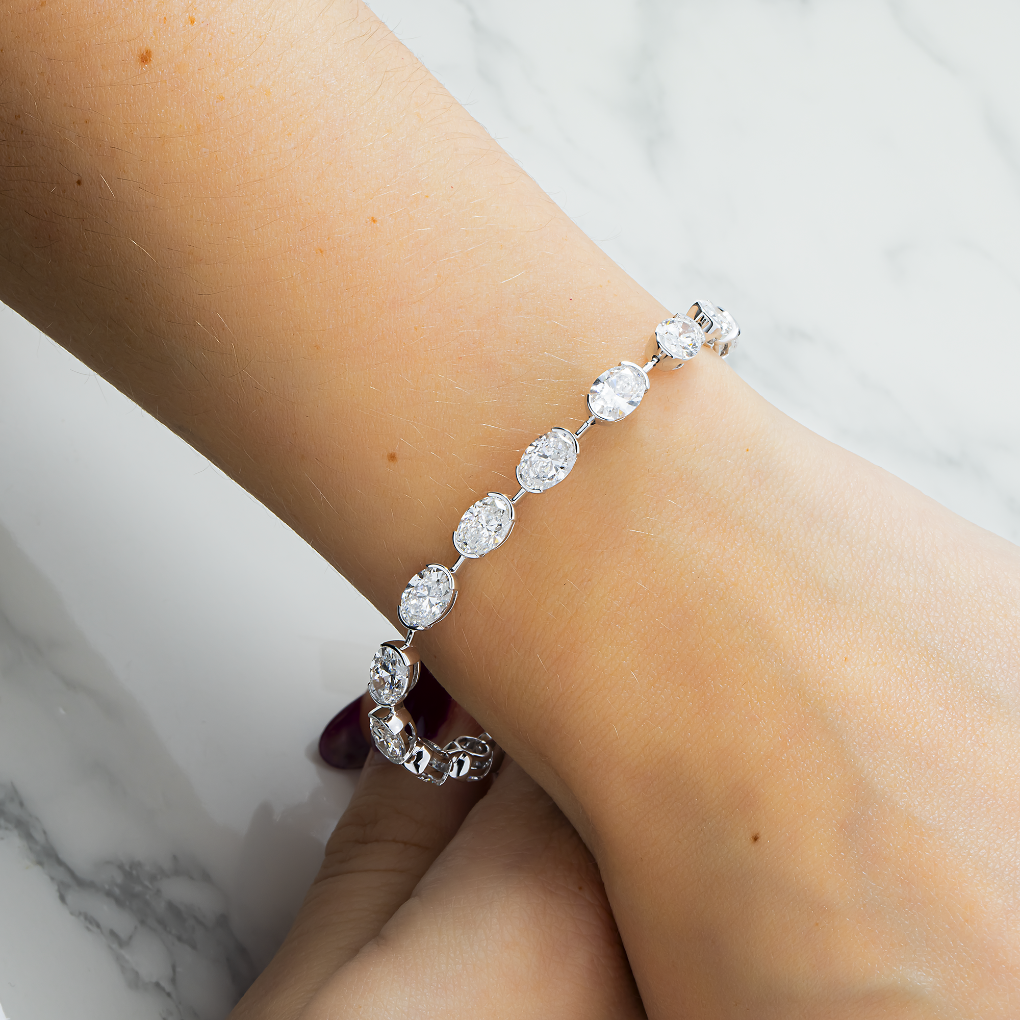 14K White Gold Bezel Set Oval Diamond Satellite Bracelet 13.85ct