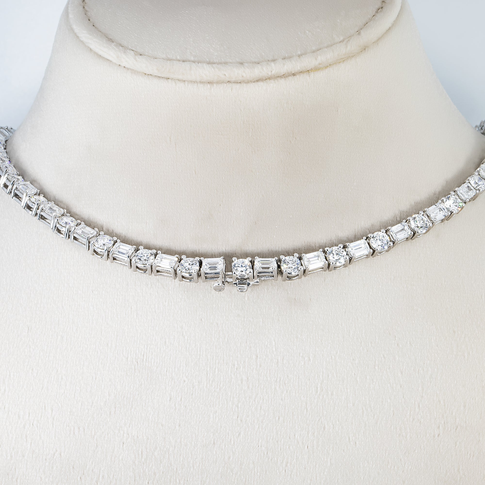 14K White Gold Round & Emerald Cut Diamond Tennis Chain 40.22Ct Chains