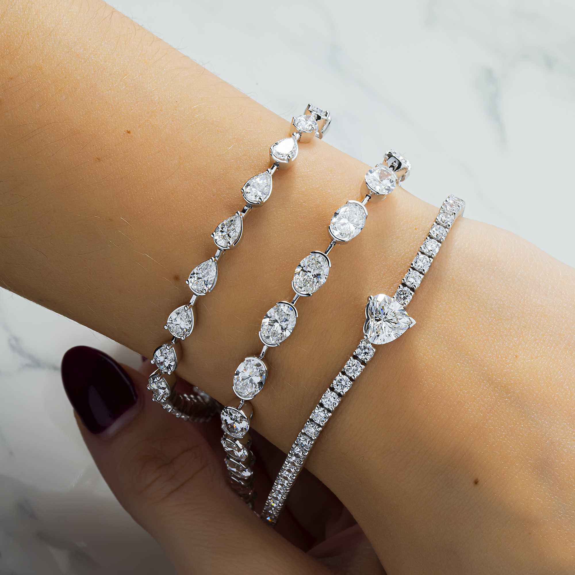 14K White Gold Bezel Set Oval Diamond Satellite Bracelet 13.85ct