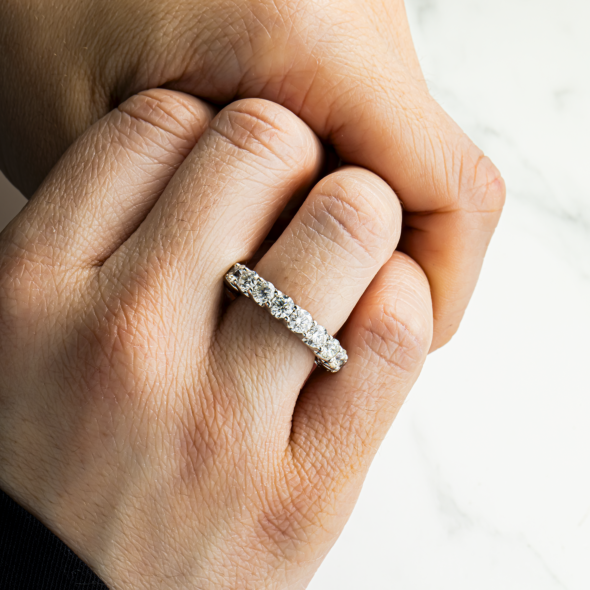 14K White Gold Round Diamond Eternity Ring 4.46ct (Size 6.5 w/ Spring Adjuster)
