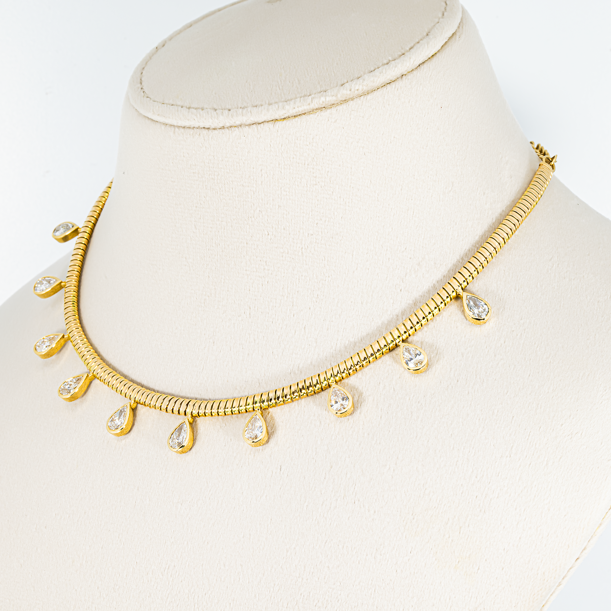 14K Yellow Gold Pear Cut Diamond Drop Necklace 5.35ct