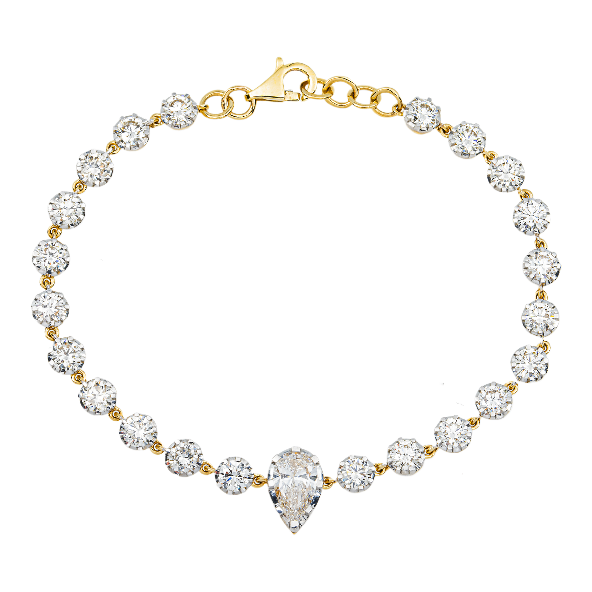 14K Two Tone Pear & Round Cut Diamond Satellite Bracelet 5.75ct