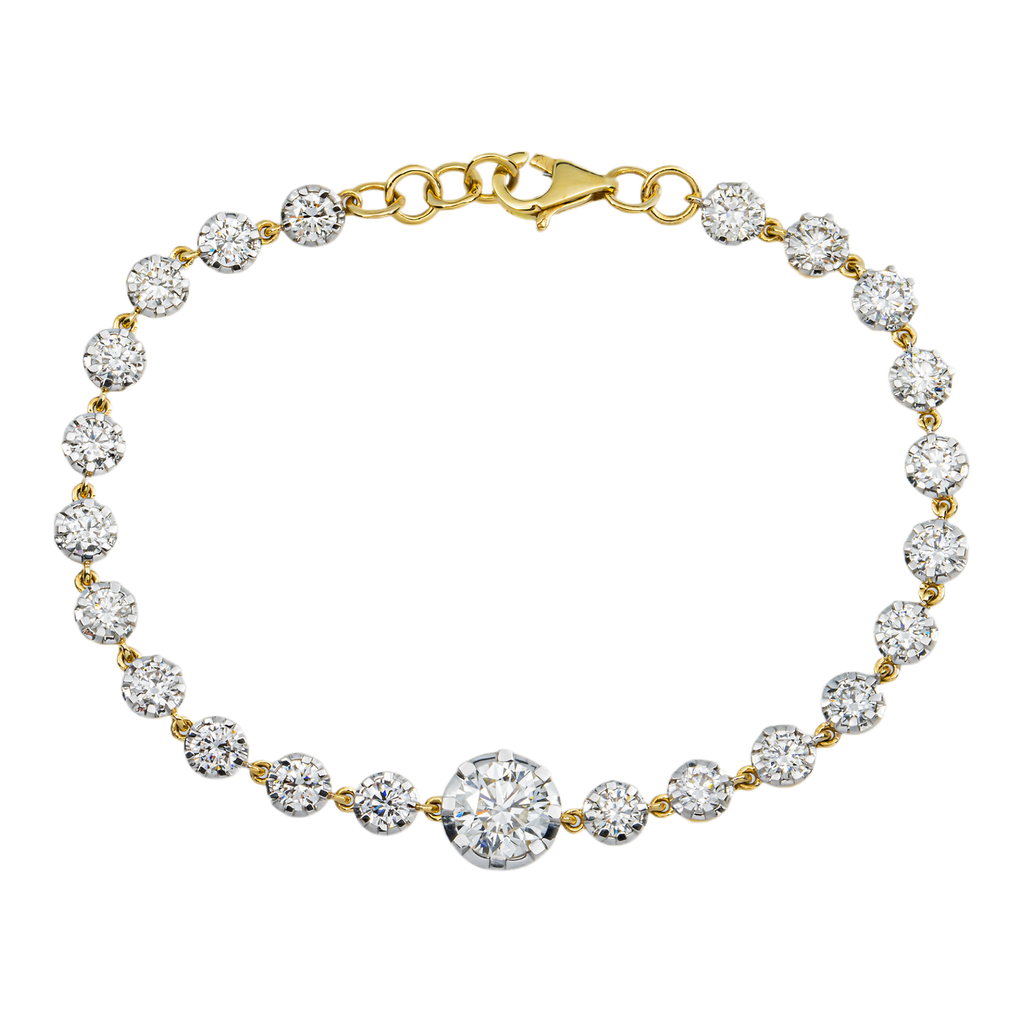 14K Two Tone Round Diamond Satellite Bracelet 5.28ct