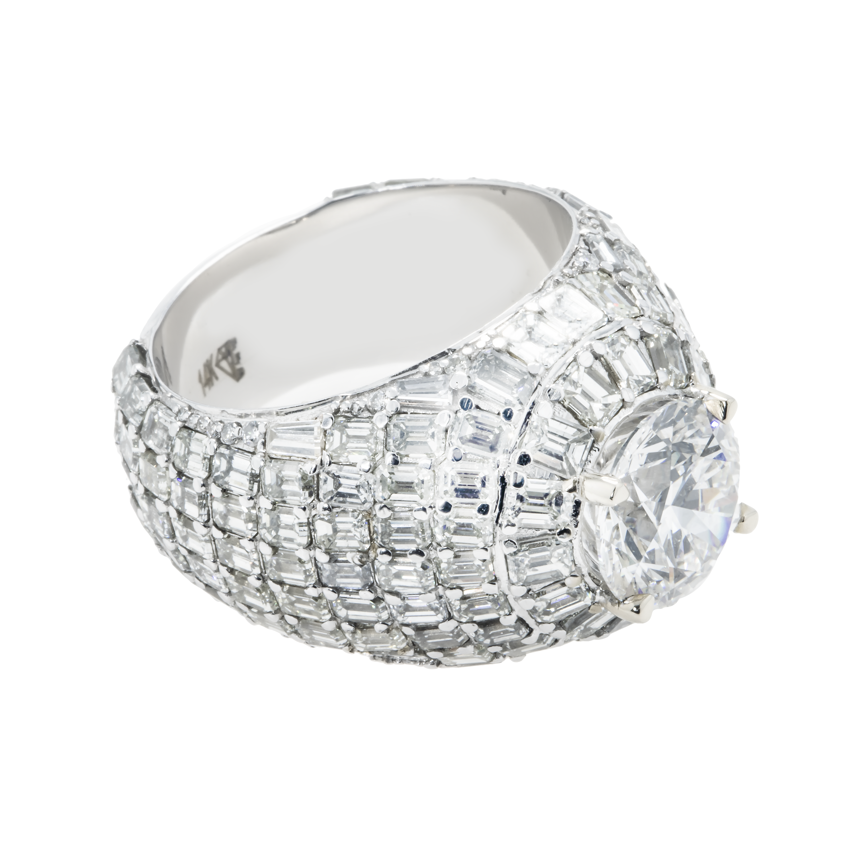 14K White Gold 4.01Ct Round & Baguette Diamond Chandelier Ring 16.26Ctw Bridal