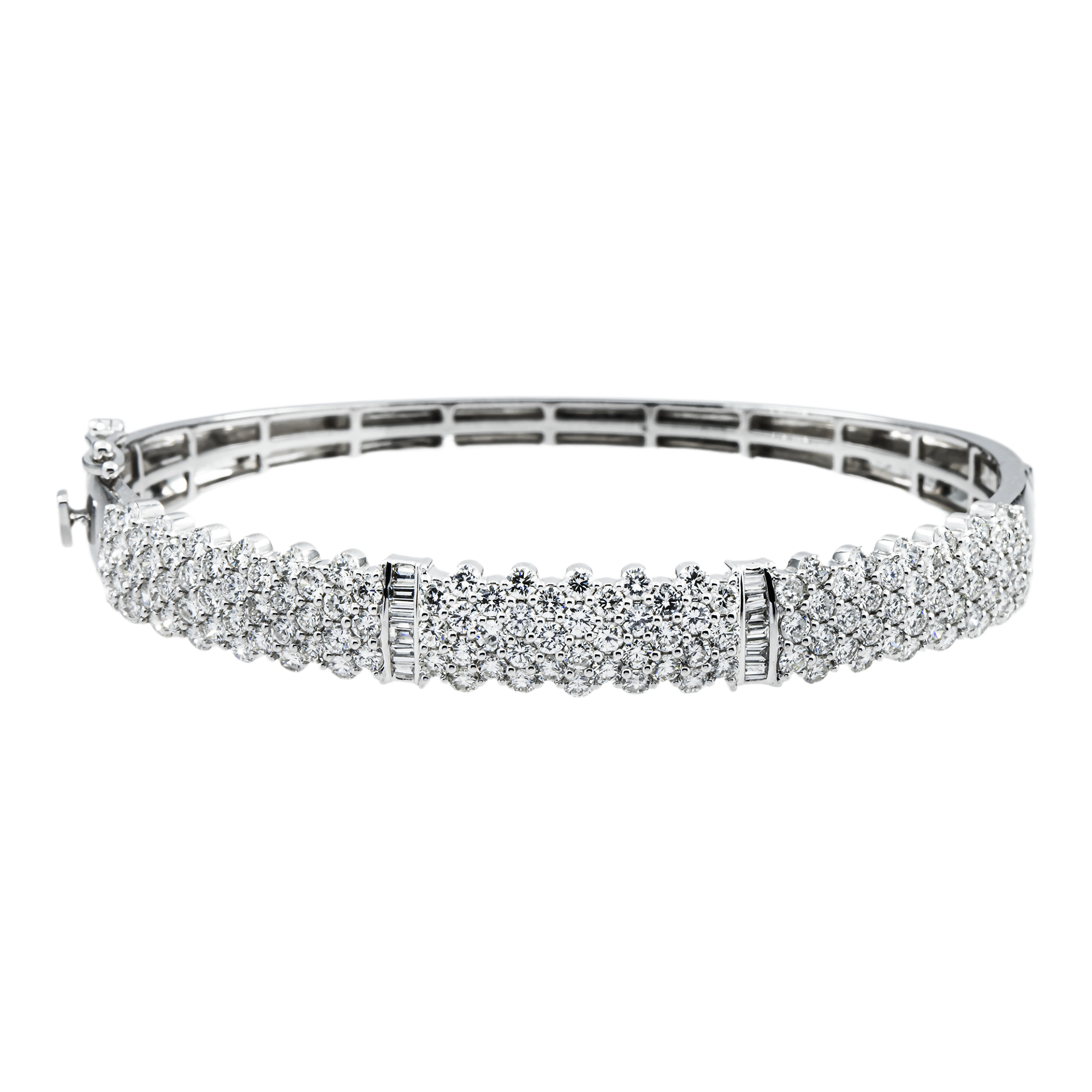 14K White Gold 4 Row Pave Set Round Diamond Bangle Bracelet 4.0ct