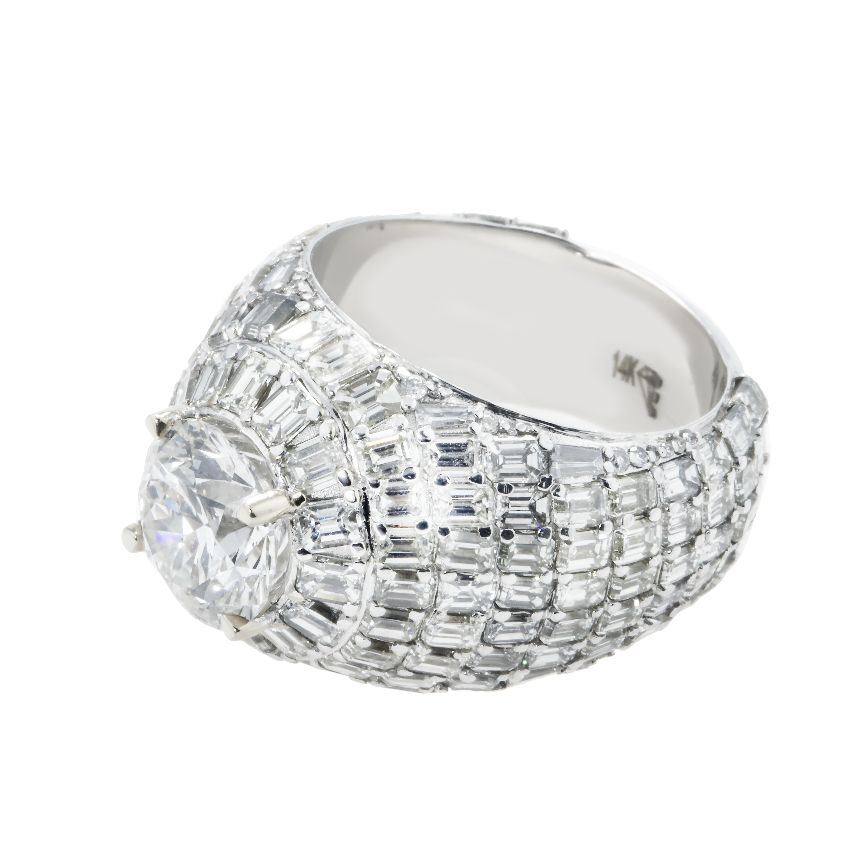 14K White Gold 4.01Ct Round & Baguette Diamond Chandelier Ring 16.26Ctw Bridal