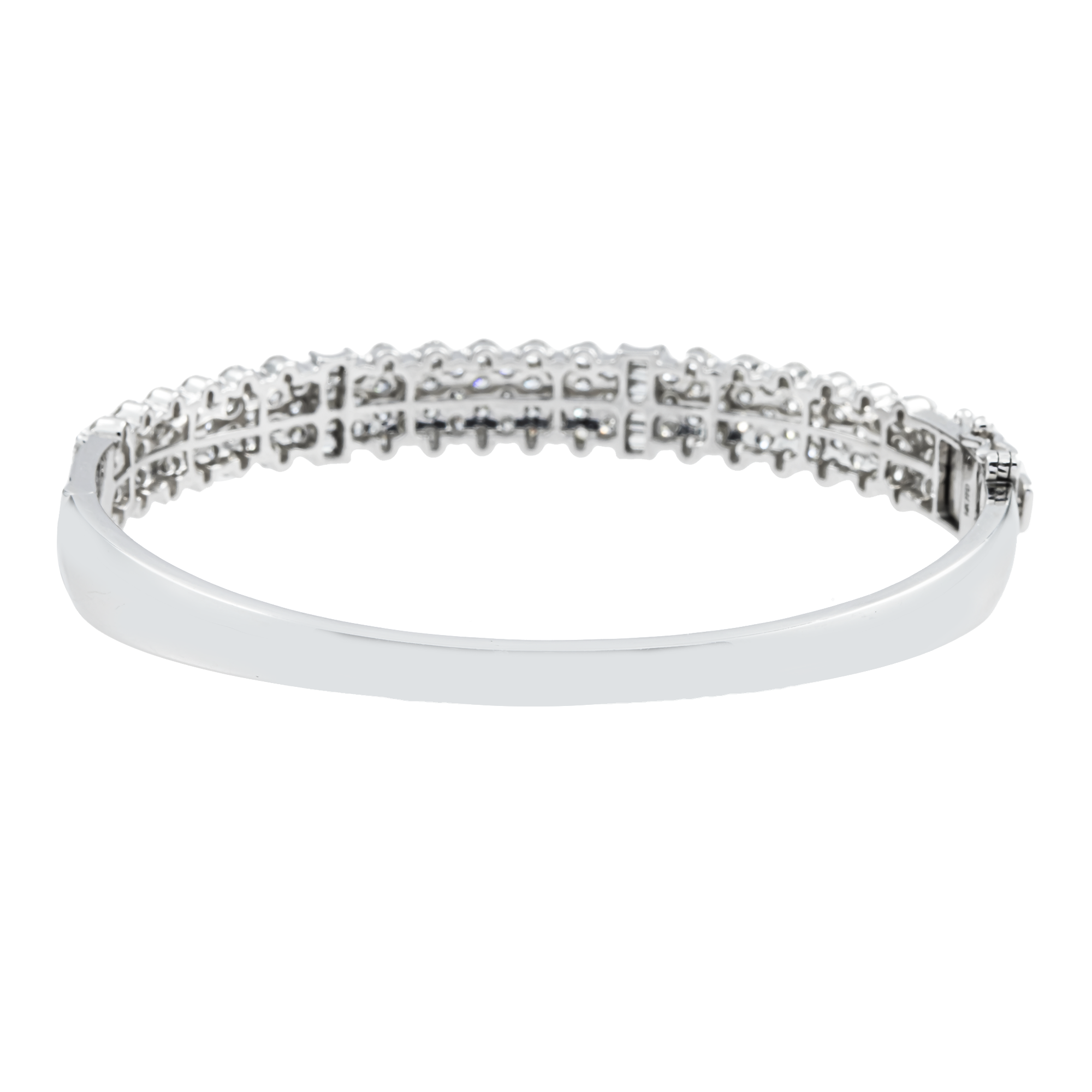 14K White Gold 4 Row Pave Set Round Diamond Bangle Bracelet 4.0ct