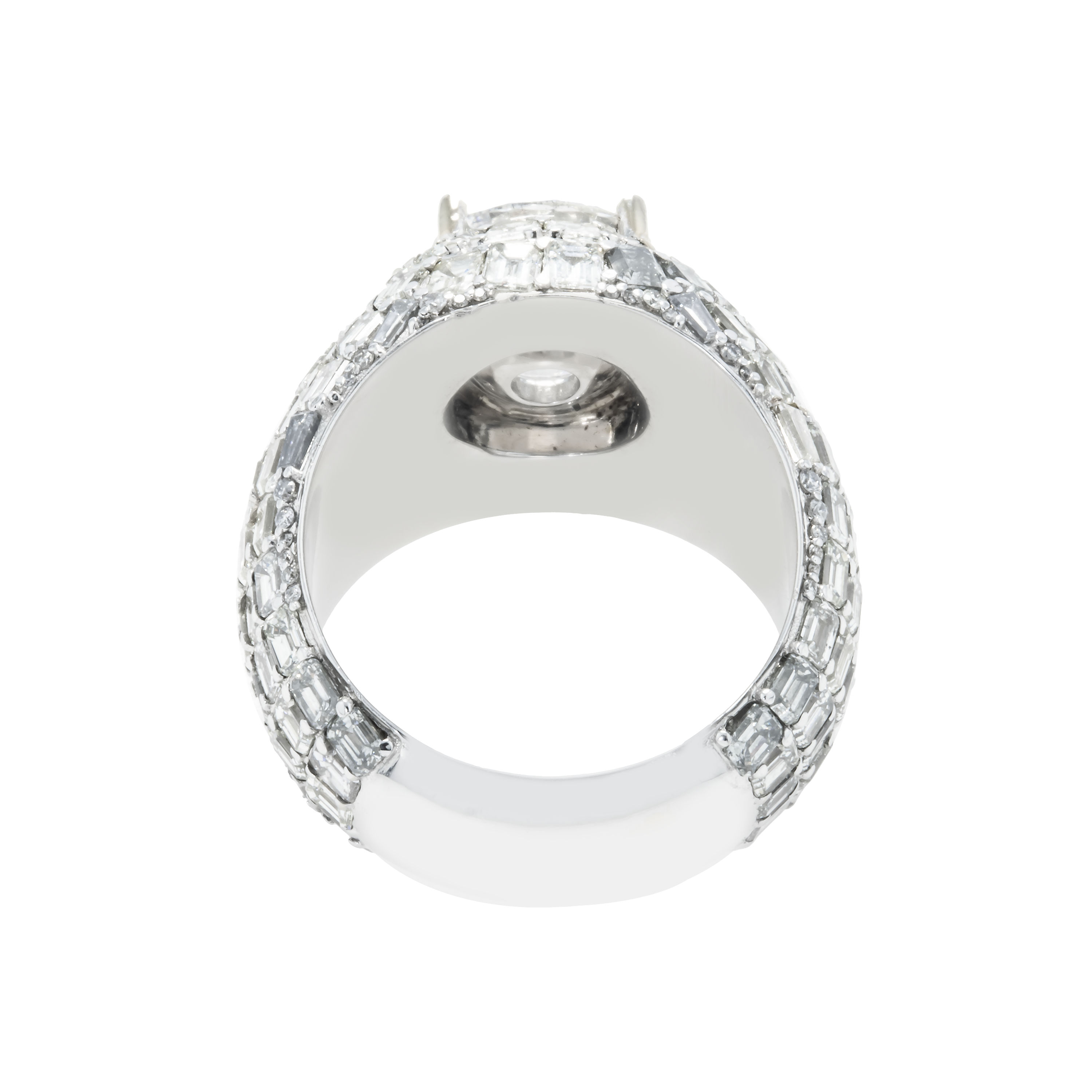 14K White Gold 4.01Ct Round & Baguette Diamond Chandelier Ring 16.26Ctw Bridal
