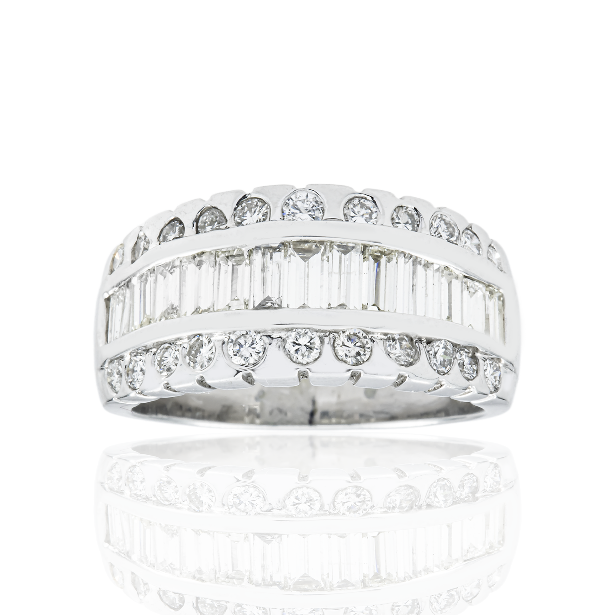 14K White Gold Baguette & Round Cut Diamond Ring 1.50ct