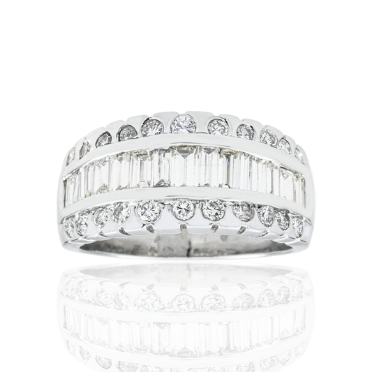 14K White Gold Baguette & Round Cut Diamond Ring 1.50ct