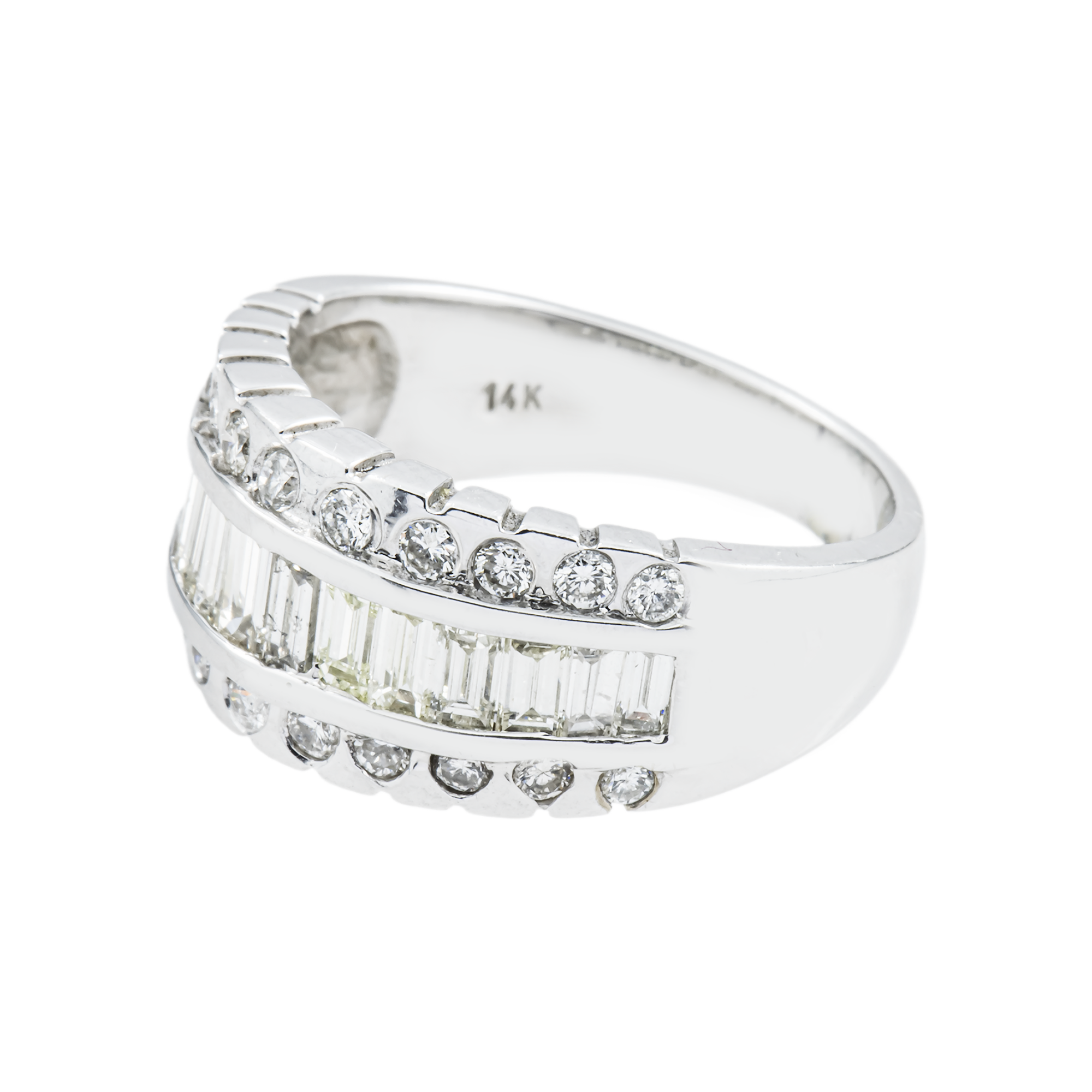 14K White Gold Baguette & Round Cut Diamond Ring 1.50ct