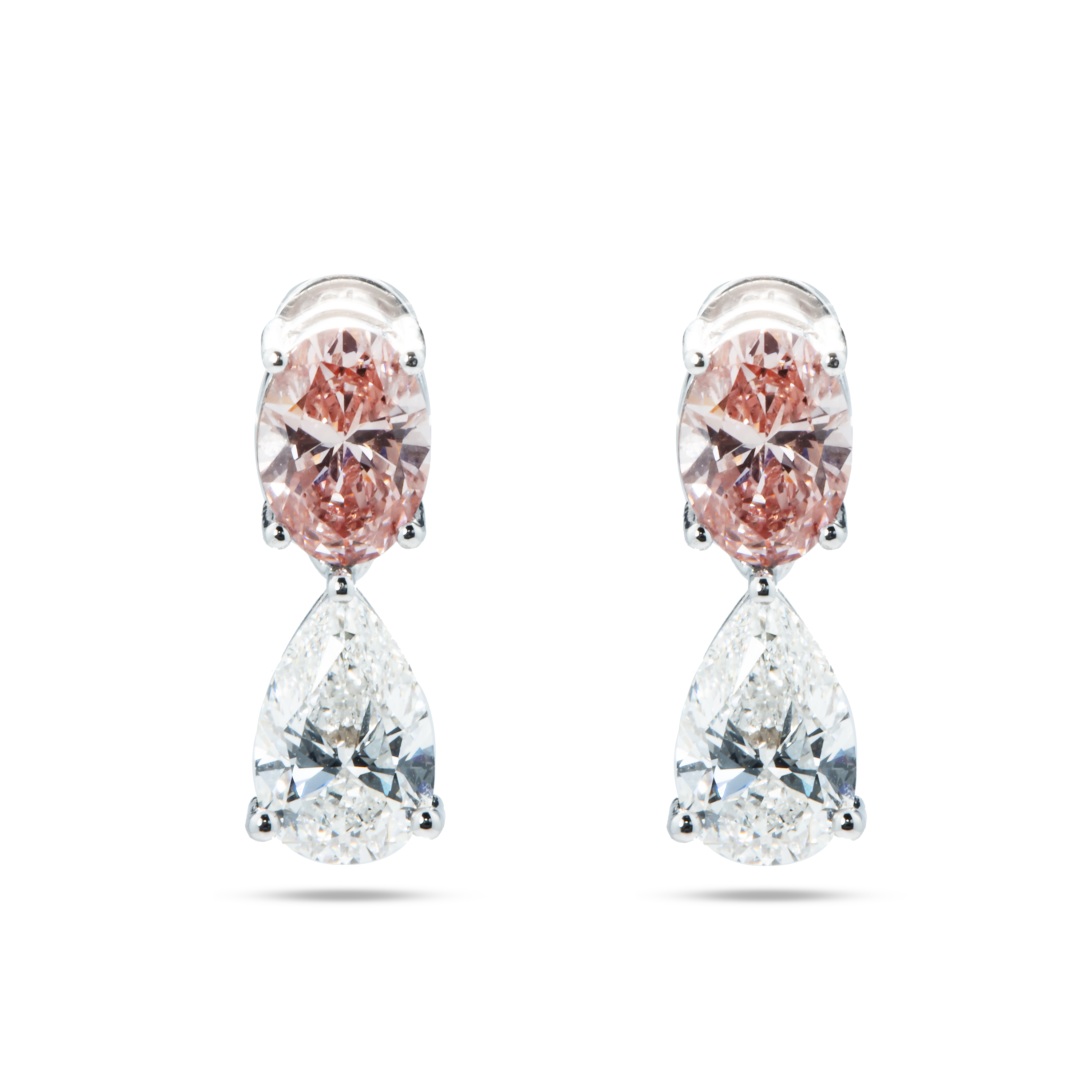 18K White Gold Pear & Oval Cut Pink Vivid Diamond Drop Earrings 4.69Ctw