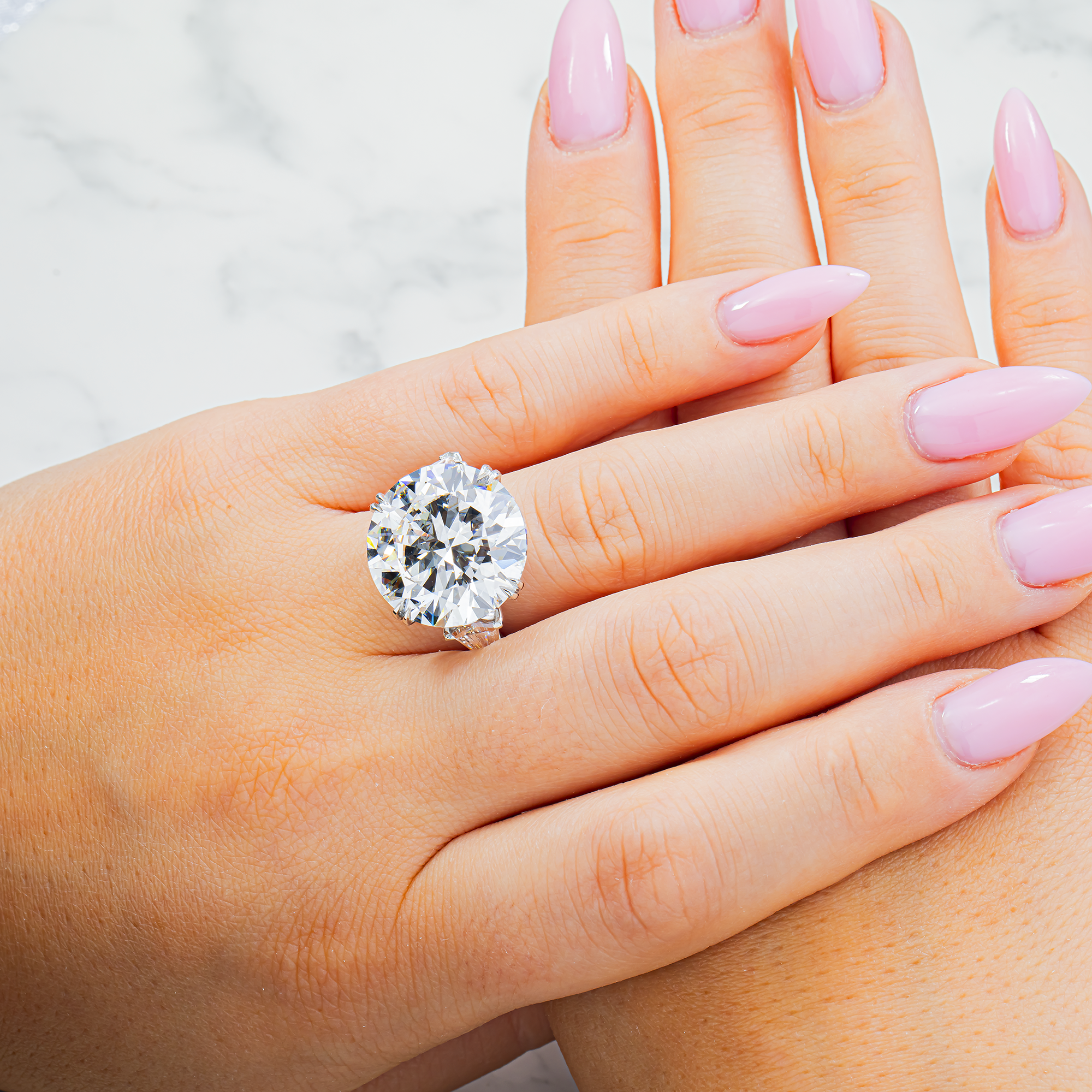Platinum 20.03ct Round Diamond Engagement Ring 21.74ctw