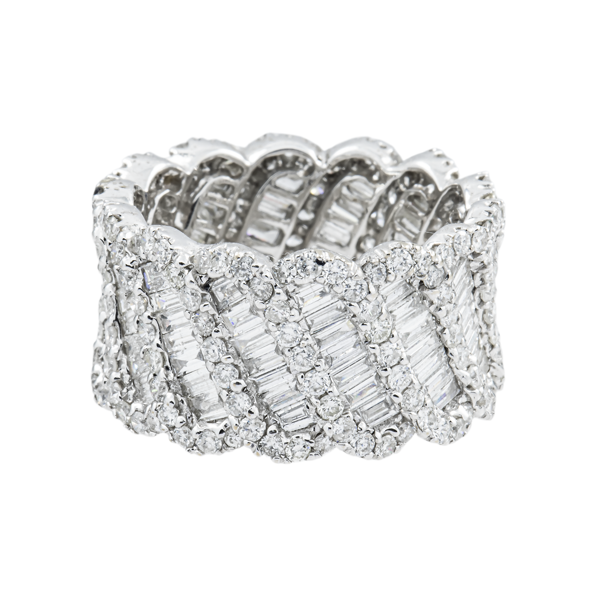 18K White Gold Baguette & Round Cut Diamond Eternity Ring 4.52ct (Size 6.5)