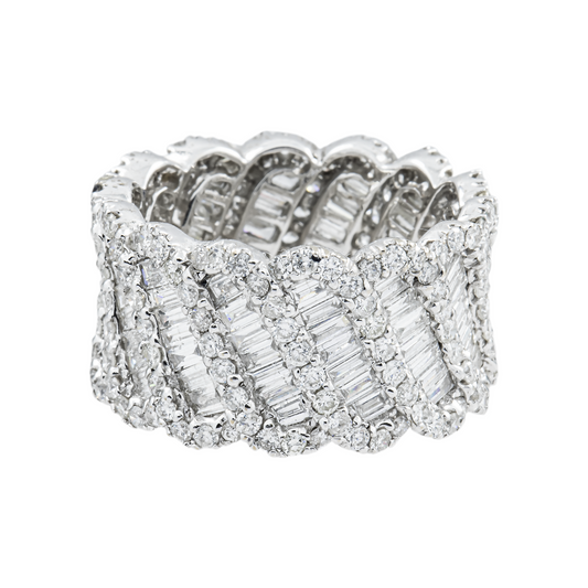 18K White Gold Baguette & Round Cut Diamond Eternity Ring 4.52ct (Size 6.5)