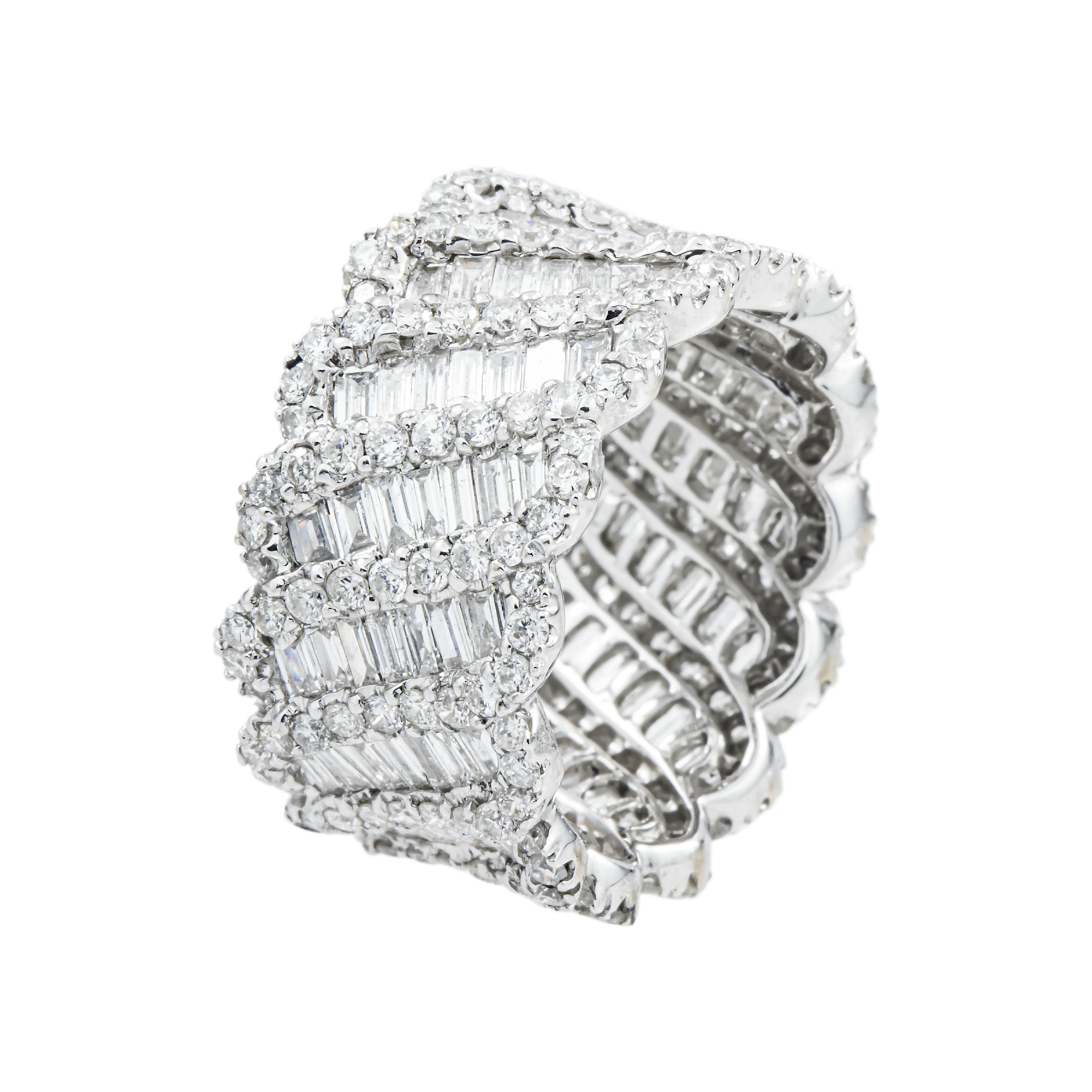 18K White Gold Baguette & Round Cut Diamond Eternity Ring 4.52ct (Size 6.5)